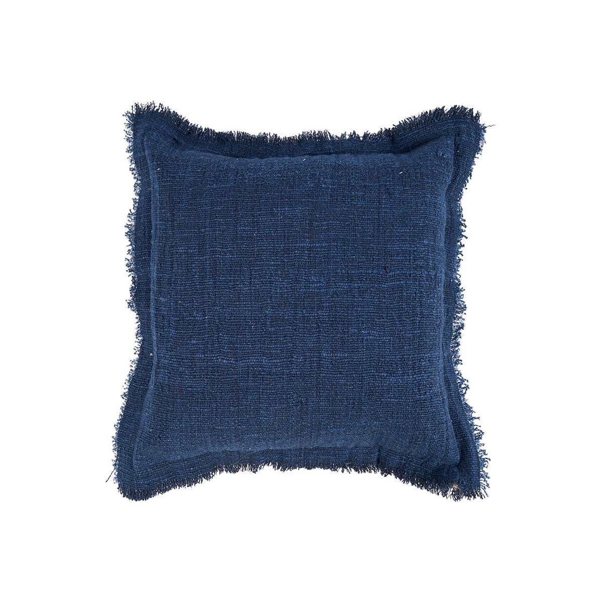 De azuurblauwe kussenhoes met franjes - Indisch blauw