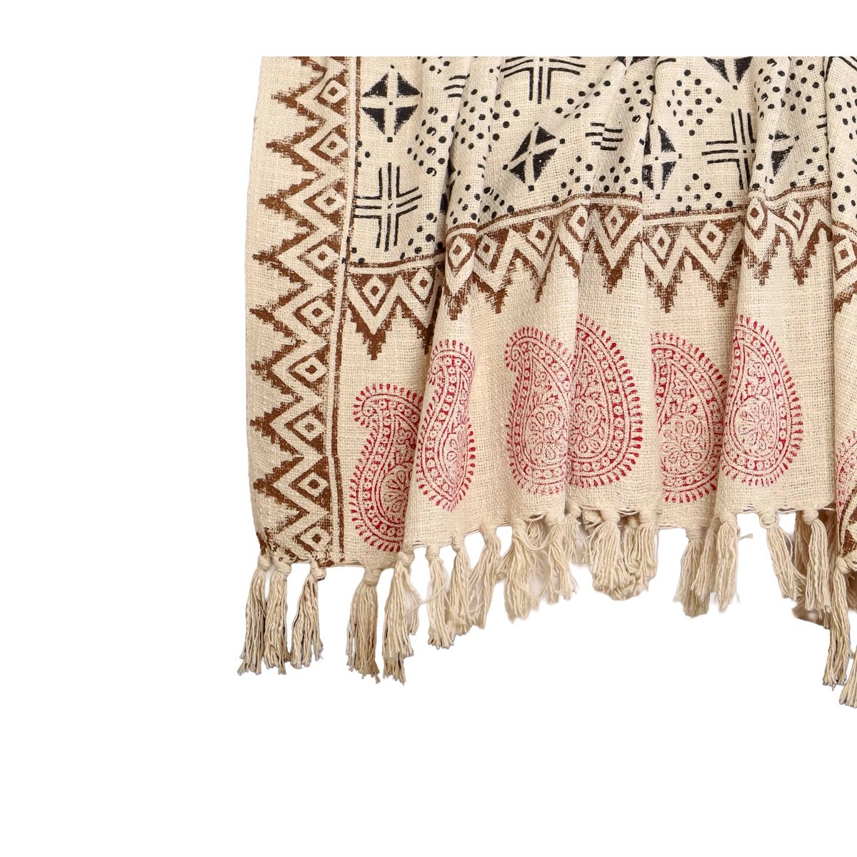 Beige & Black Plaid / Sofa Throw – Tribal Print with Fringe – 130x180 cm – Urbane Hide Urbane Hide