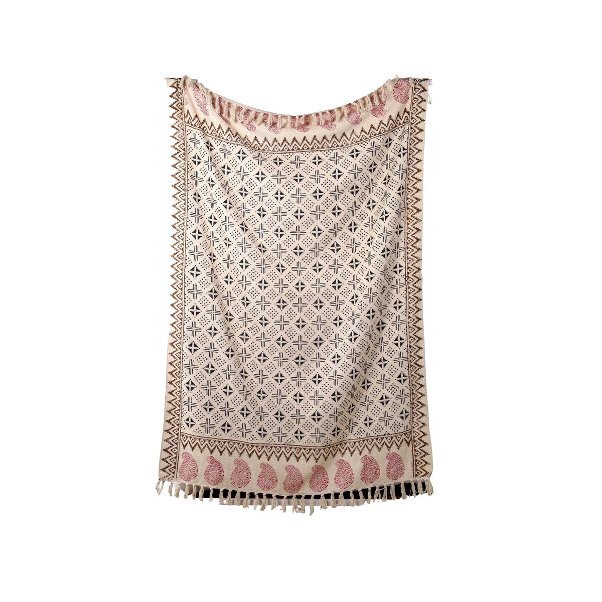 Beige & Black Plaid / Sofa Throw – Tribal Print with Fringe – 130x180 cm – Urbane Hide Urbane Hide