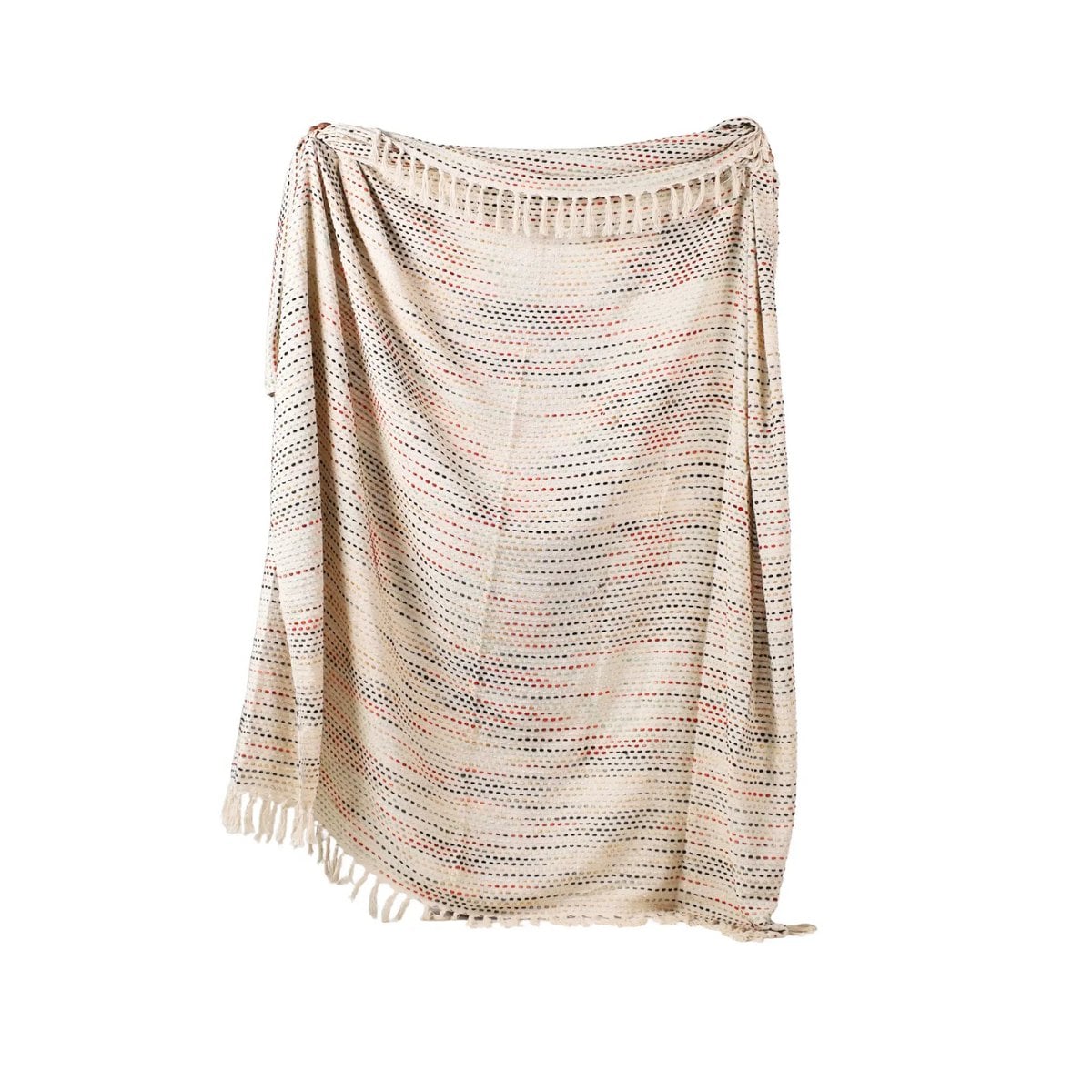 Beige Multicolour Plaid / Sofa Throw – Pastel Striped with Fringes – 120×180 cm – Urbane Hide Urbane Hide