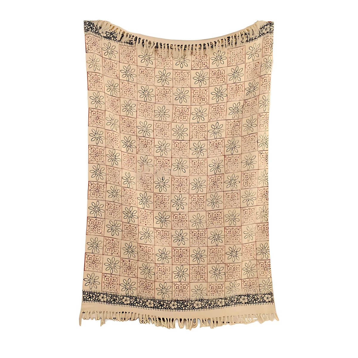 Beige Plaid / Sofa Throw – Floral Print with Fringe – 130x180 cm – Urbane Hide Urbane Hide