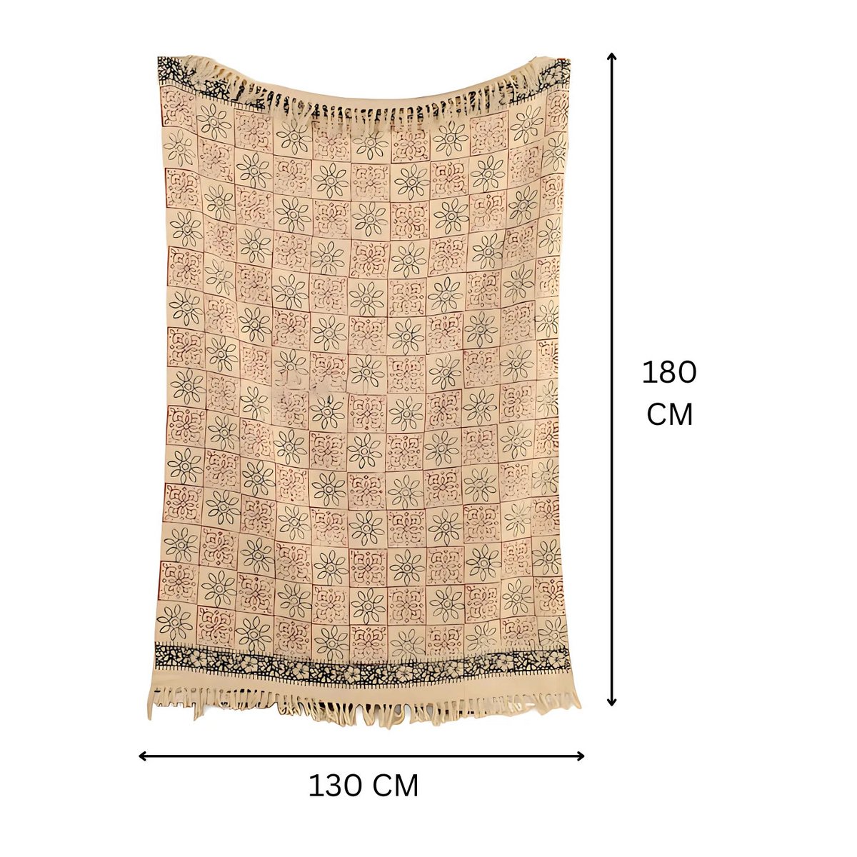 Beige Plaid / Sofa Throw – Floral Print with Fringe – 130x180 cm – Urbane Hide Urbane Hide