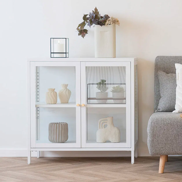 Dalby kast – 2 glazen deuren – wit staal – 80x35x80 cm - House Nordic House Nordic ApS