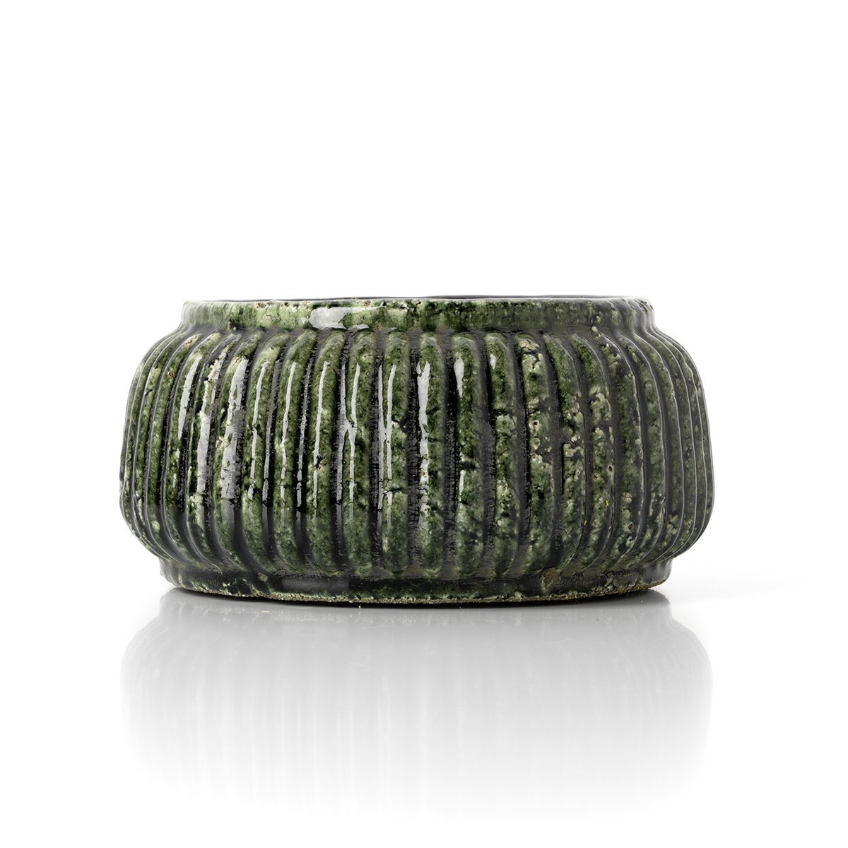 De Forest Geribbelde Bowl Planter - Bosgroen - Laag Bazar Bizar Living