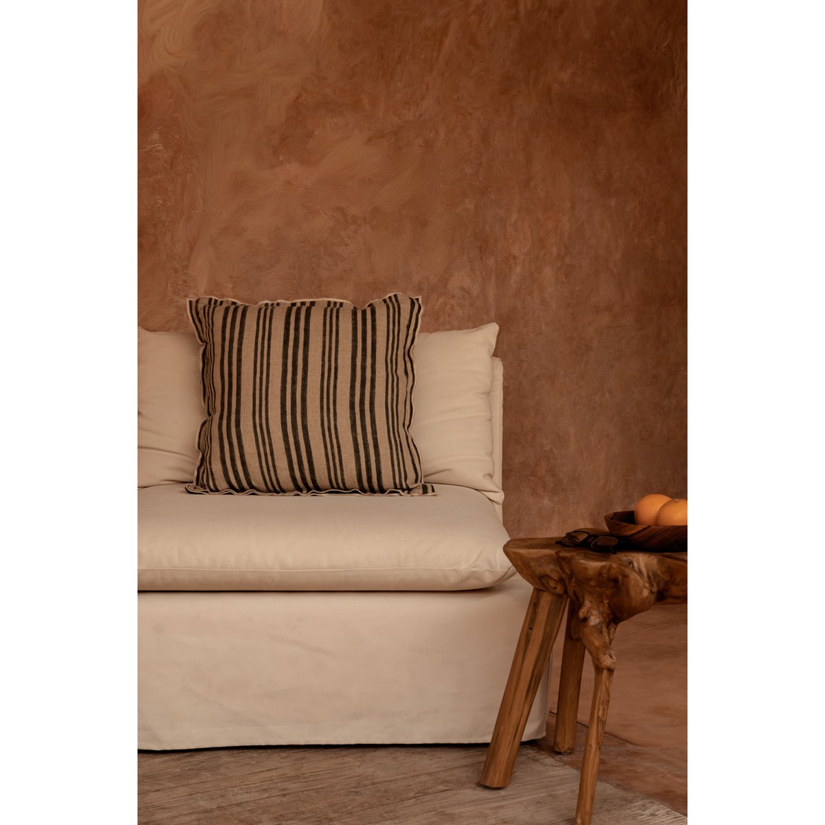 De Nordic Stripe Kussenhoes - Natuurlijk Zwart - 50x50 Bazar Bizar Living