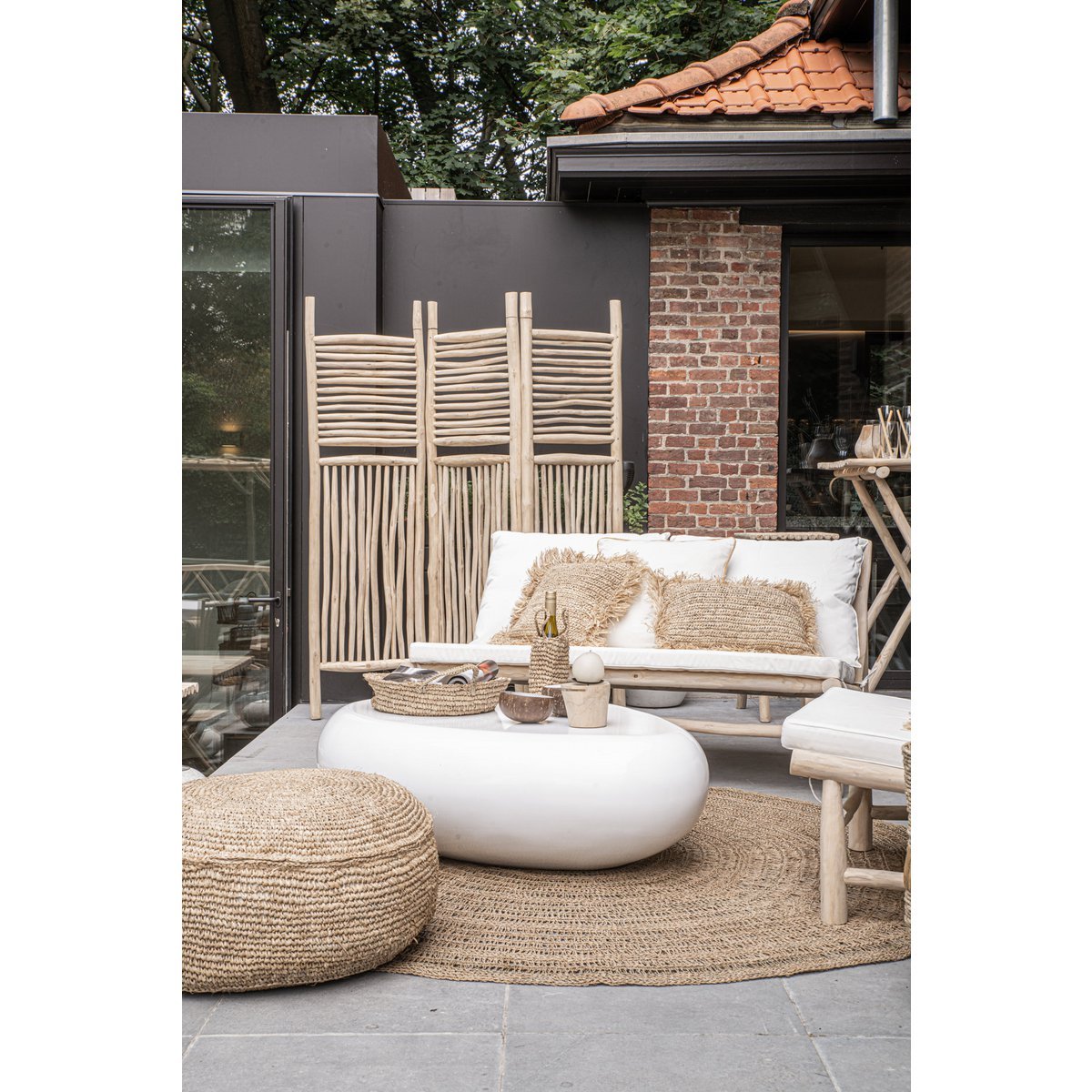 De Raffia Flores Poef - Naturel Bazar Bizar Living