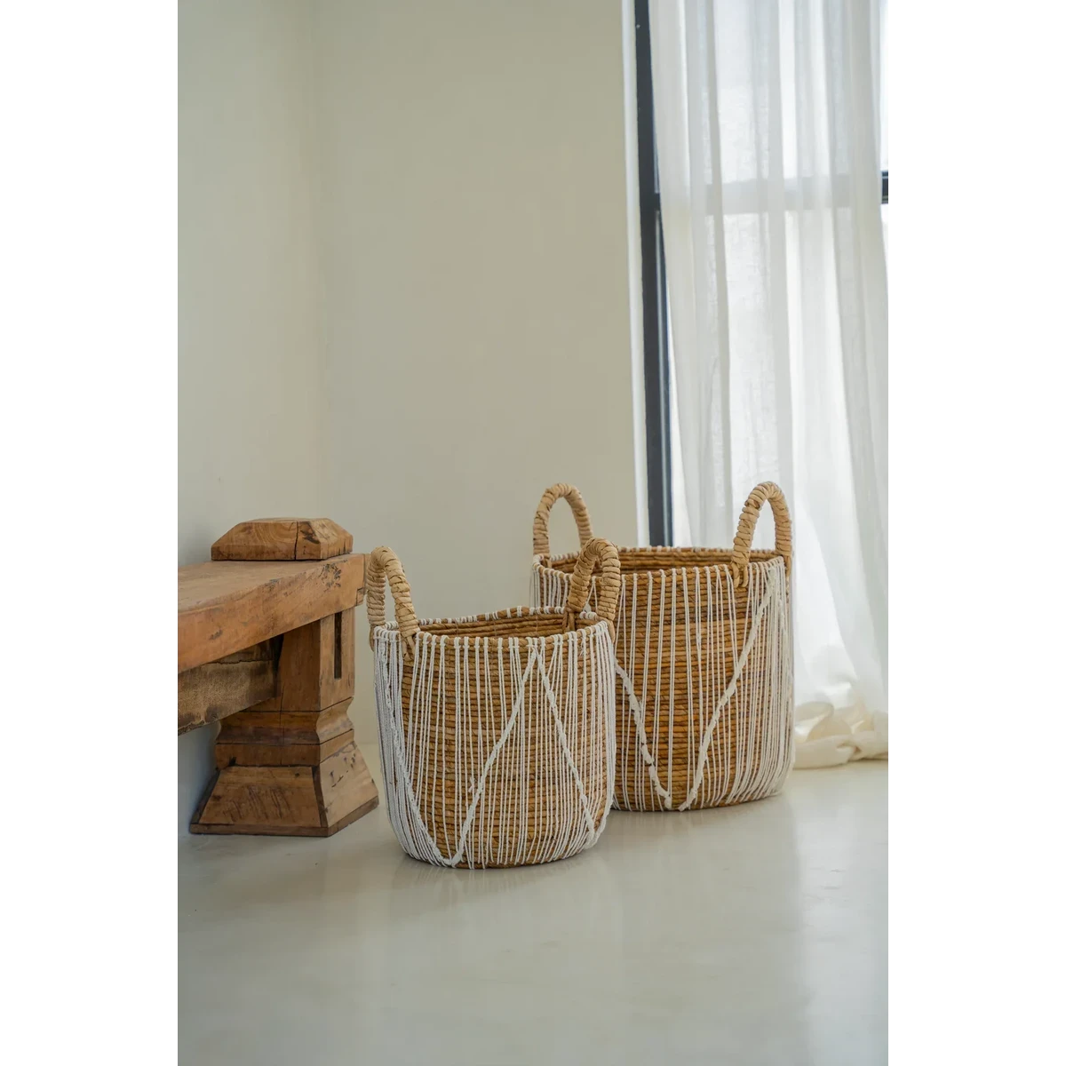 De rechte gestikte macrame -mand - S Bazar Bizar Living