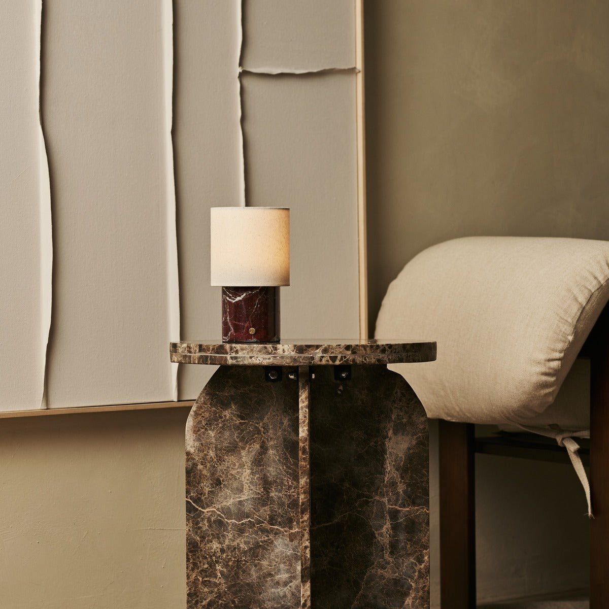 Dou Red / Rosso Levanto - Marmeren oplaadbare tafellamp - Draadloos, 3 lichte modi en met linnen verwisselbare lampenkap Tavellio - Amsterdam