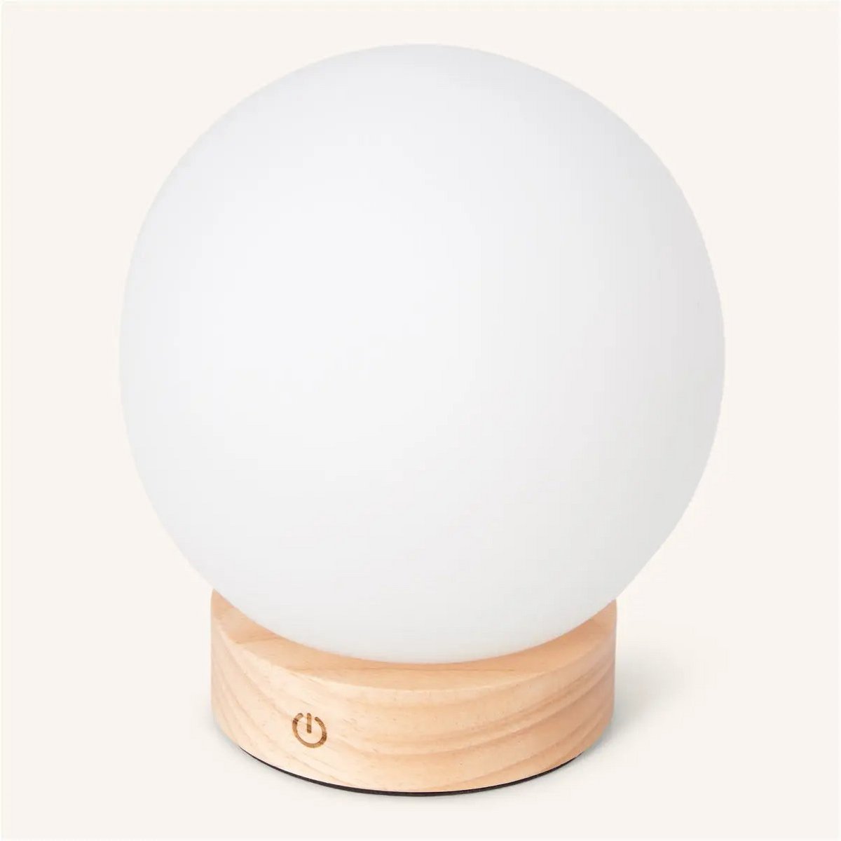 Flore lichtbruine houten lamp met glazen lamp - oplaadbaar en dimbaar draadloos licht Tavellio - Amsterdam