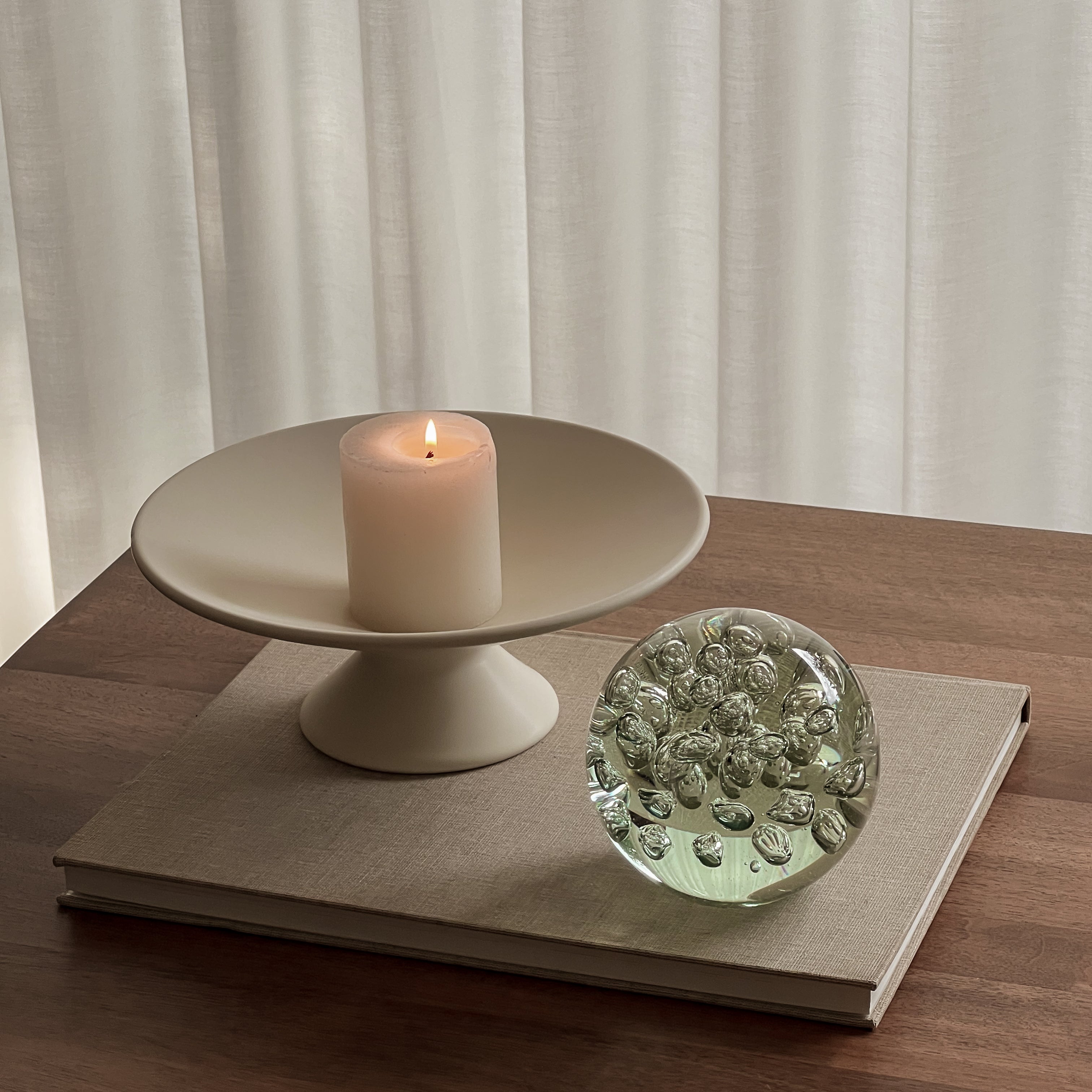 grote handgeblazen glazen bol – presse papier met luchtbellen – vintage Noii HOME