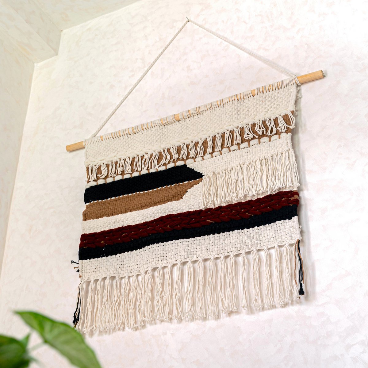 Grote macrame muurhangen - geweven boho wanddecor - moderne katoenen muur hangend natuurlijk materiaal - handgeweven wanddecor 120x95 cm udara Soeji