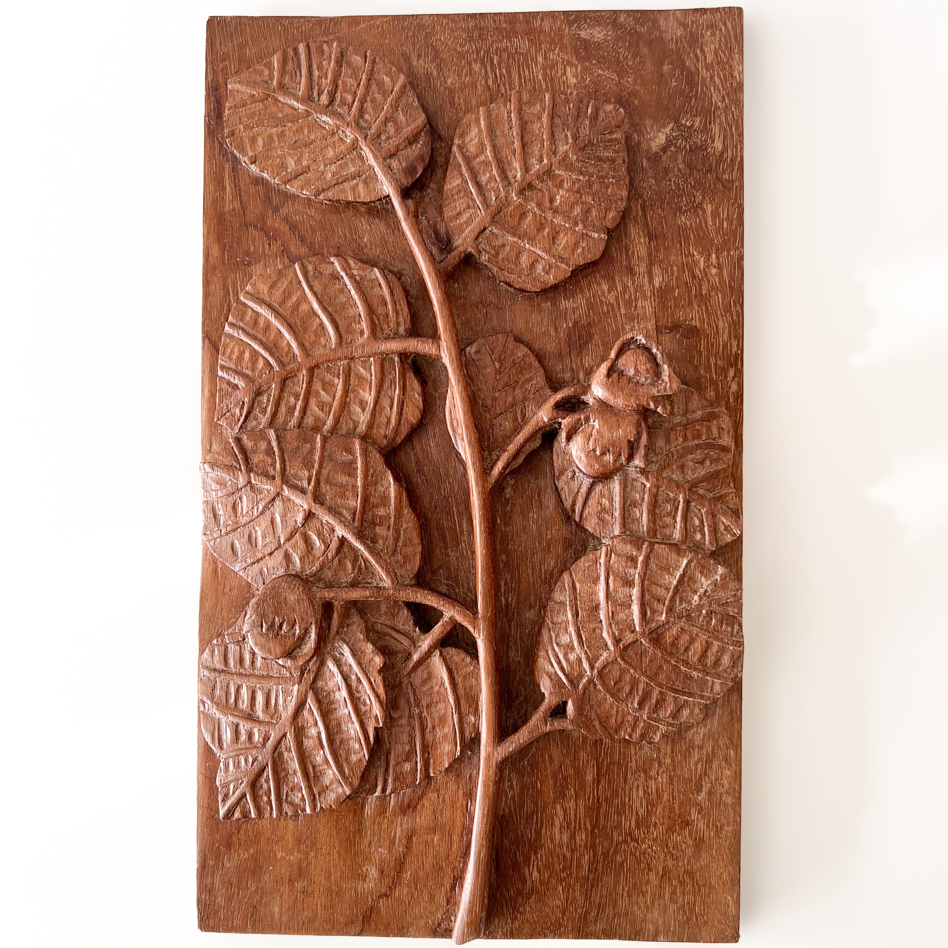 handgesneden houten paneel – bladeren en noten – vintage Noii HOME