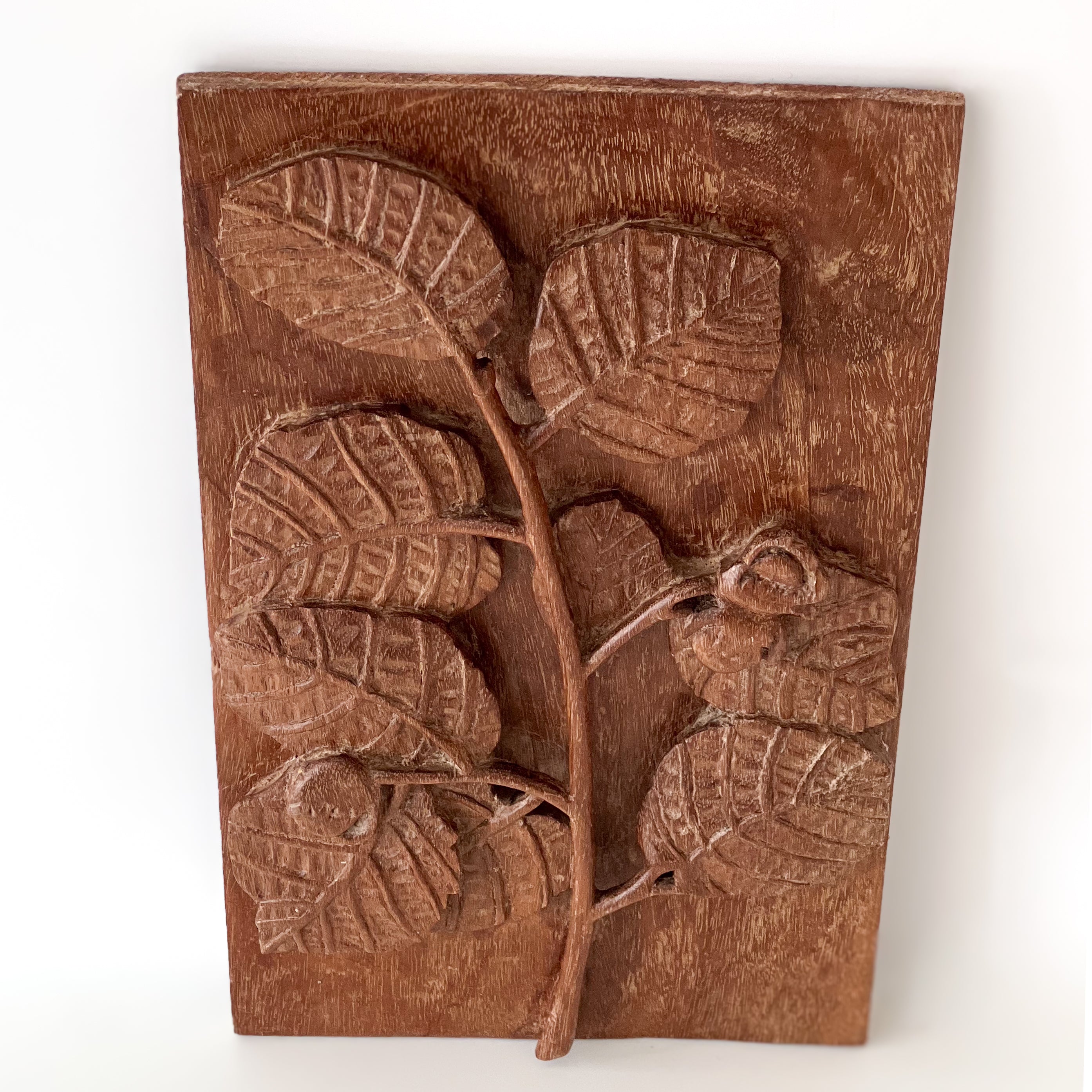 handgesneden houten paneel – bladeren en noten – vintage Noii HOME