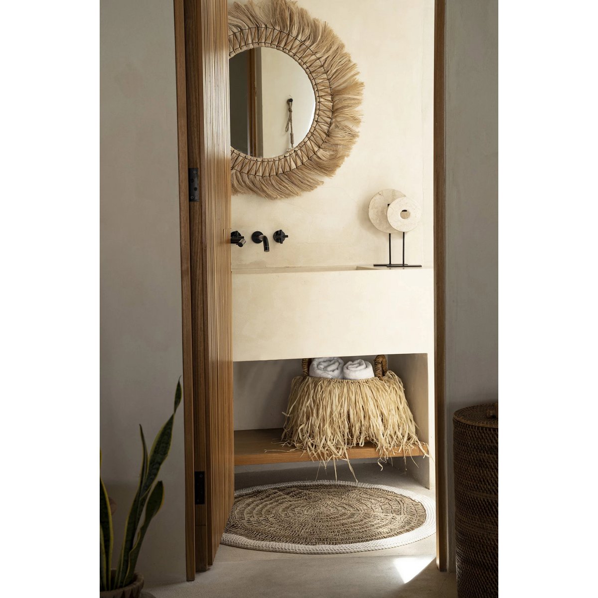 Het ronde tapijt van zeegras en katoen - natuurlijk wit - 100 Bazar Bizar Living