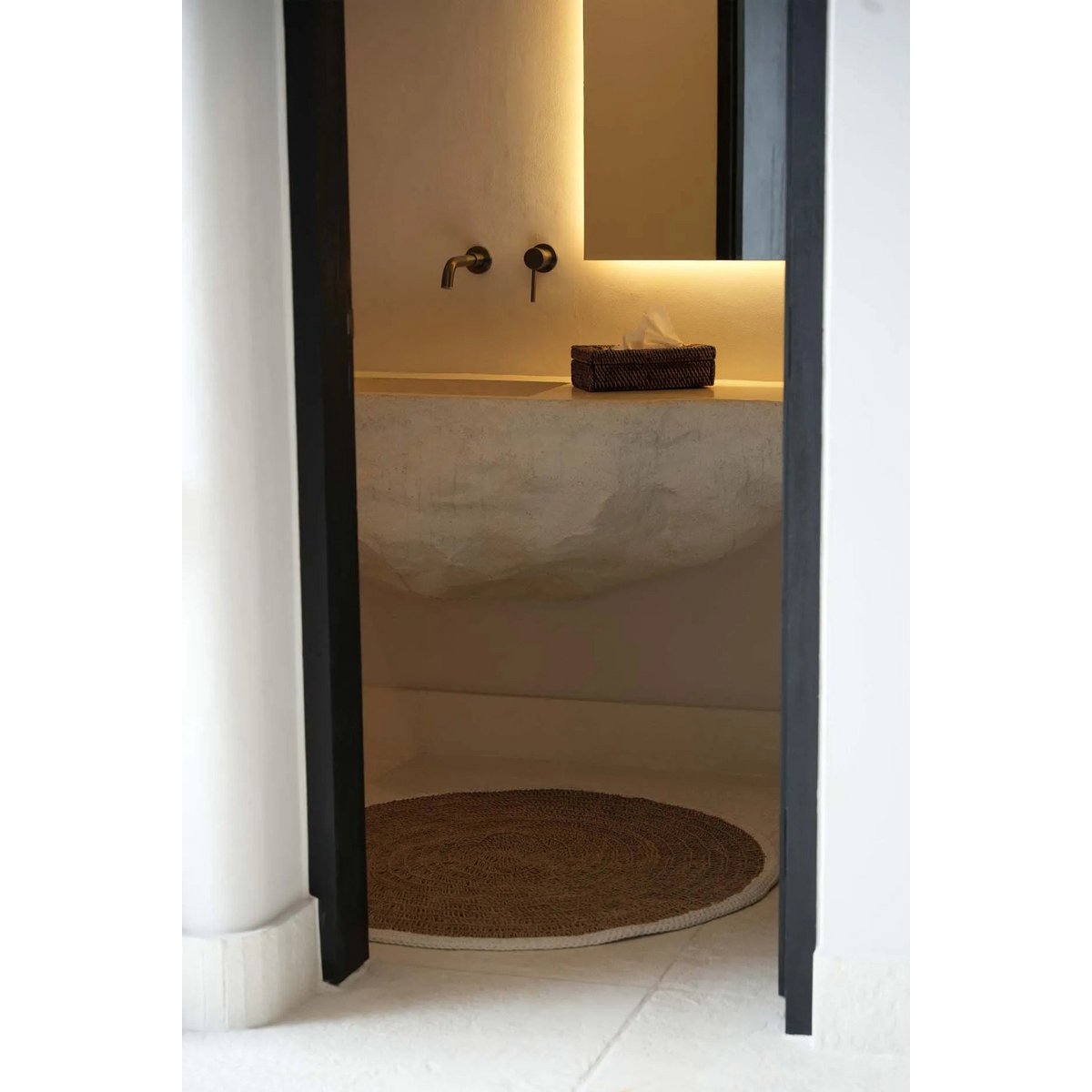 Het ronde tapijt van zeegras en katoen - natuurlijk wit - 100 Bazar Bizar Living