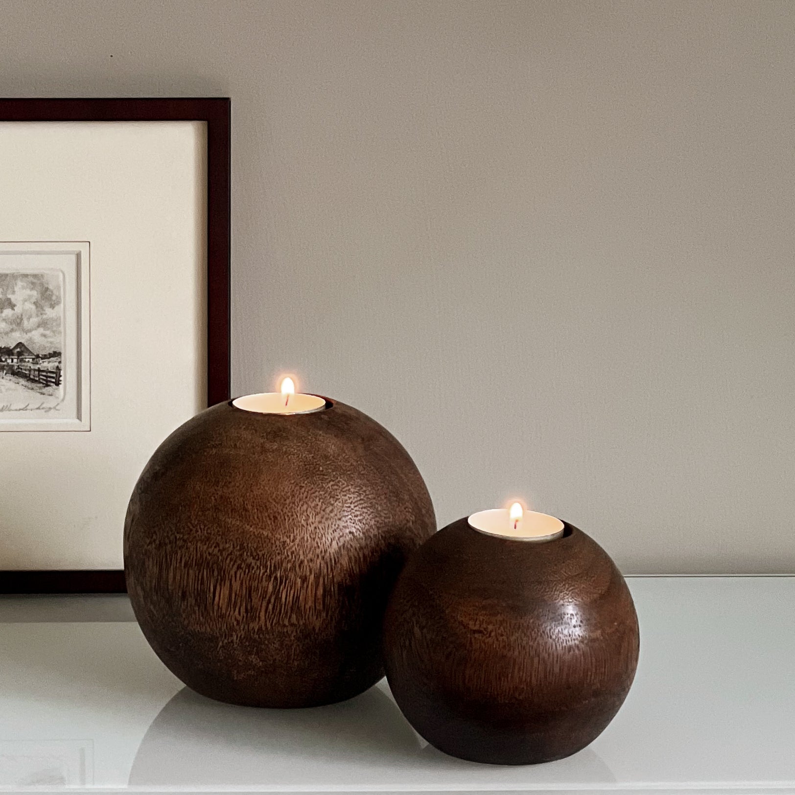 houten bollen waxinelichthouders - pre-loved Noii HOME