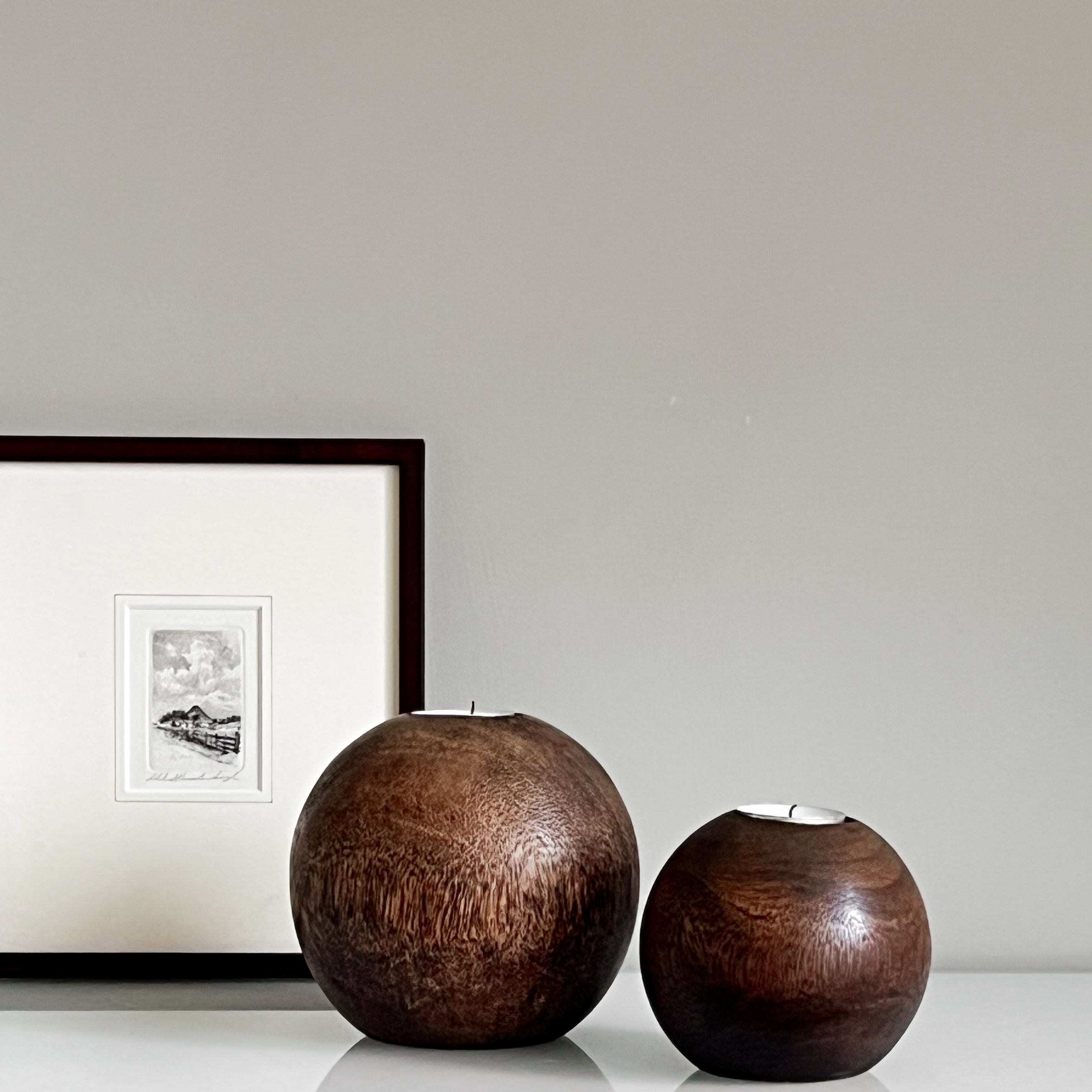 houten bollen waxinelichthouders - pre-loved Noii HOME