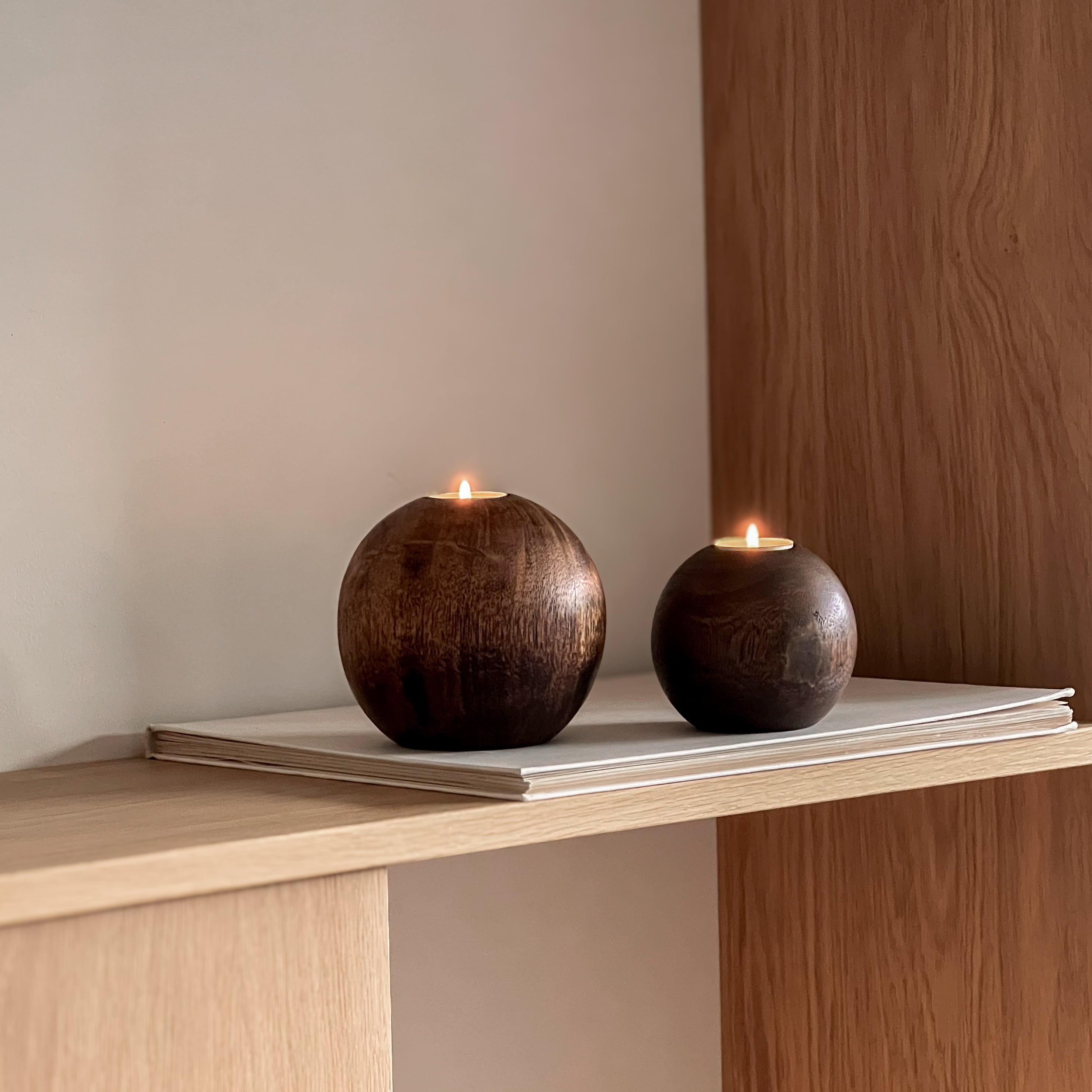 houten bollen waxinelichthouders - pre-loved Noii HOME