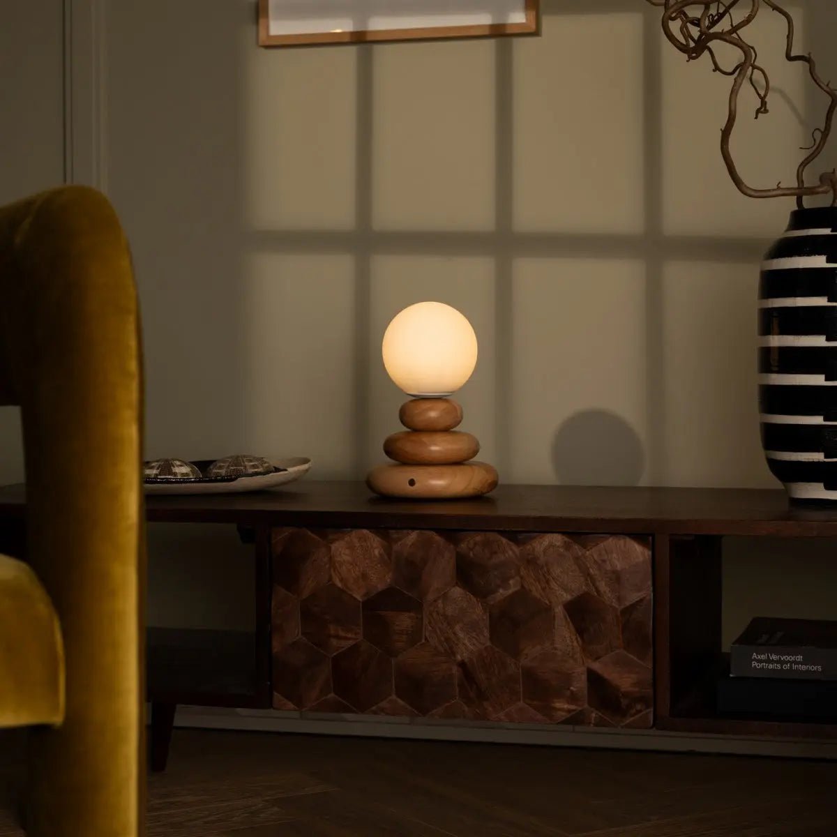 Isabella Houten & Glazen Oplaadbare Lamp - Snoerloos & Dimbaar Tavellio - Amsterdam