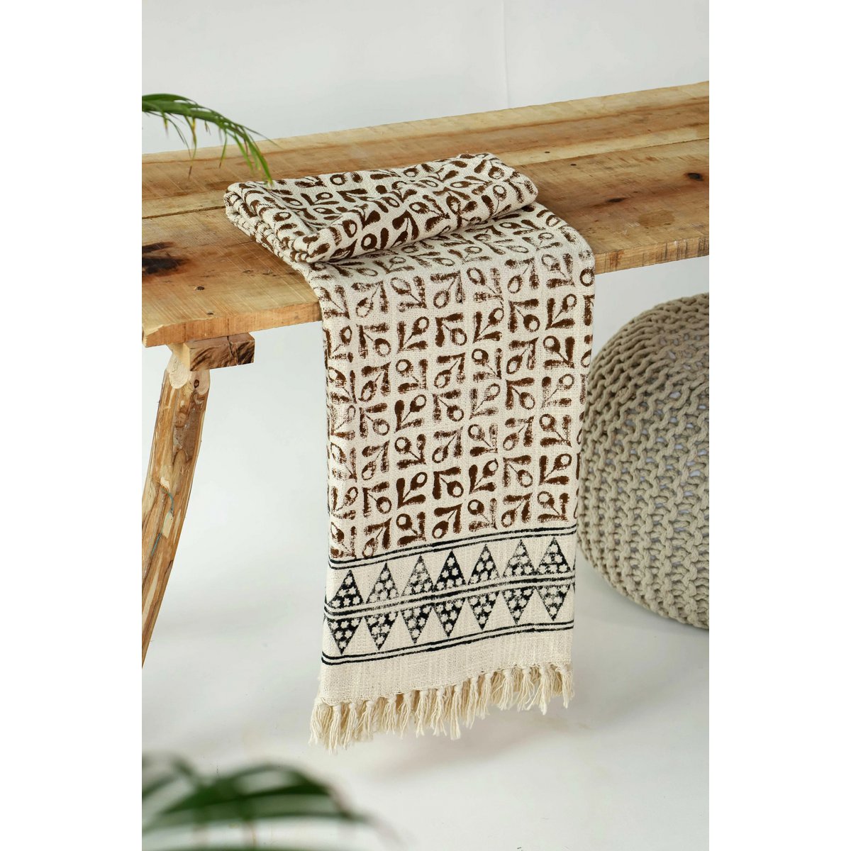 katoenen plaid paisterra – crème met aardetinten en etnisch patroon – urbane hide Urbane Hide