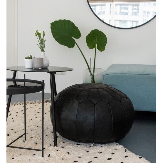 Leren poef - zwart (XL) Poufs & Pillows