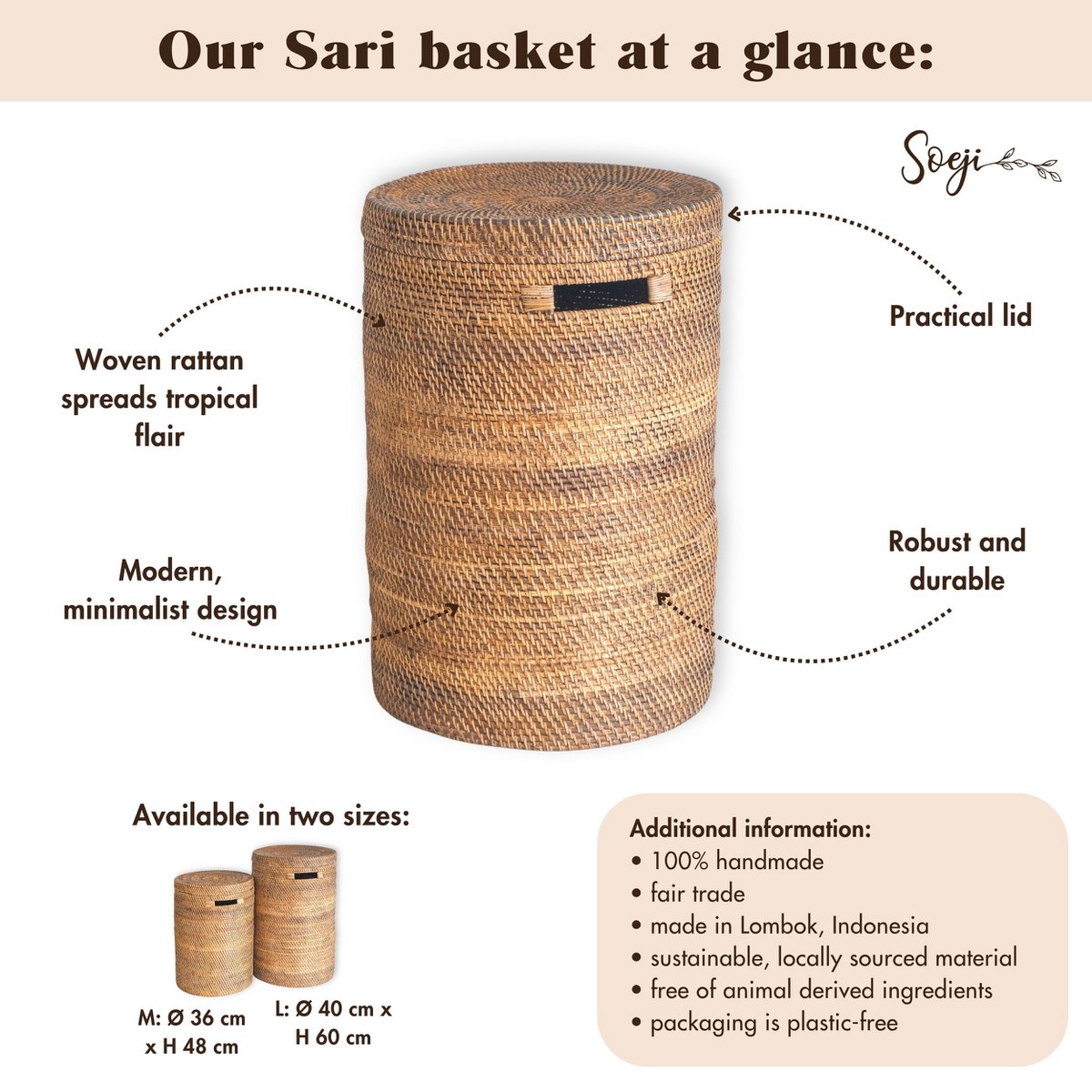 mand met deksel – sari - geweven rotan mand – soeji (verkrijgbaar in maat m of l) Soeji