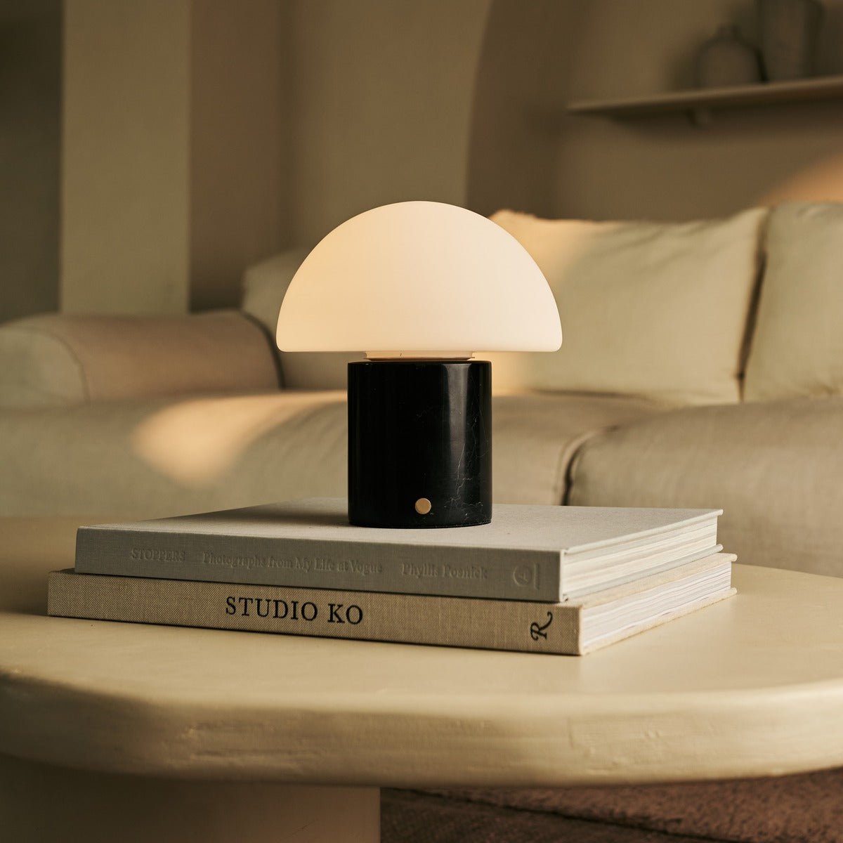 Maris Black / Nero Marquina - Klassiek oplaadbare marmeren tafellamp met 3 lichte kleuren en dimfunctie Tavellio - Amsterdam