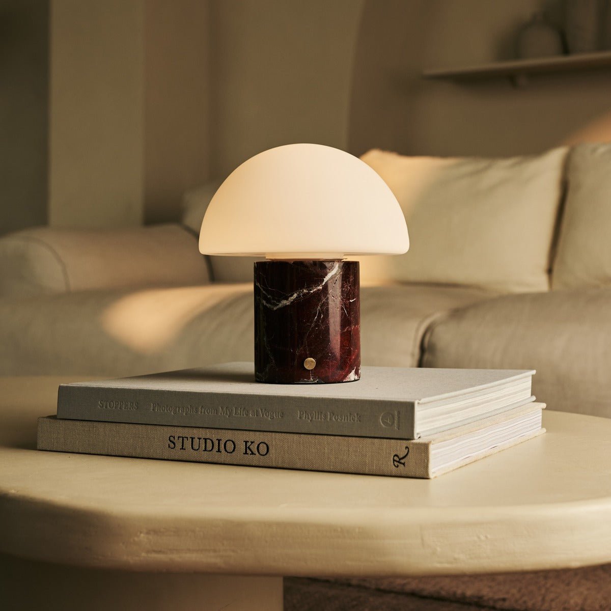 Maris Red / Rosso Levanto - Classic Marmeren oplaadbare tafellamp met 3 lichte kleuren en dimfunctie Tavellio - Amsterdam