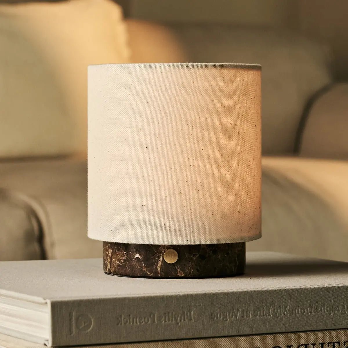 Mauve Beige & Brown / Emperador Dark - Marble oplaadbare taflamp - 3 lichte modi, draadloos en met linnen verwisselbare lampenkap Tavellio - Amsterdam