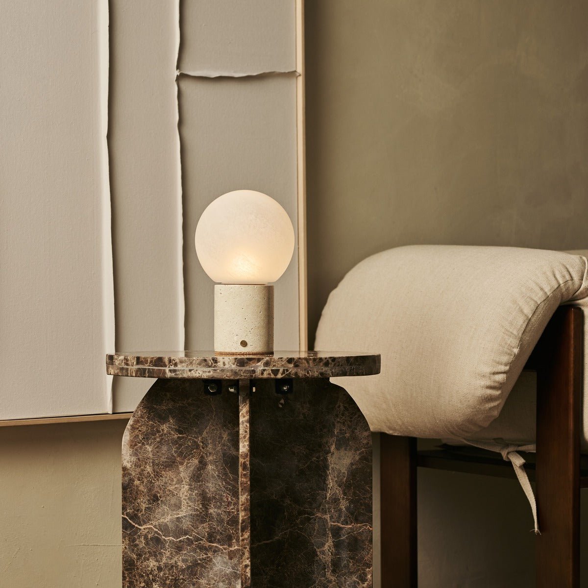 Metsu Beige / Travertino Classico - Classic Travertine Oplaadbare tafellamp met 3 lichte kleuren en dimfunctie Tavellio - Amsterdam