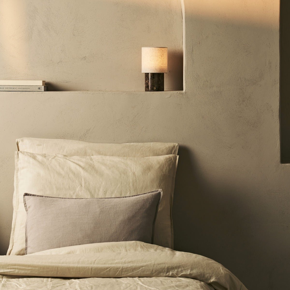 Onoda Brown / Emperador Dark - Marmeren oplaadbare tafellamp - met linnen verwisselbare lampenkap en oplaadbaar ontwerp Tavellio - Amsterdam