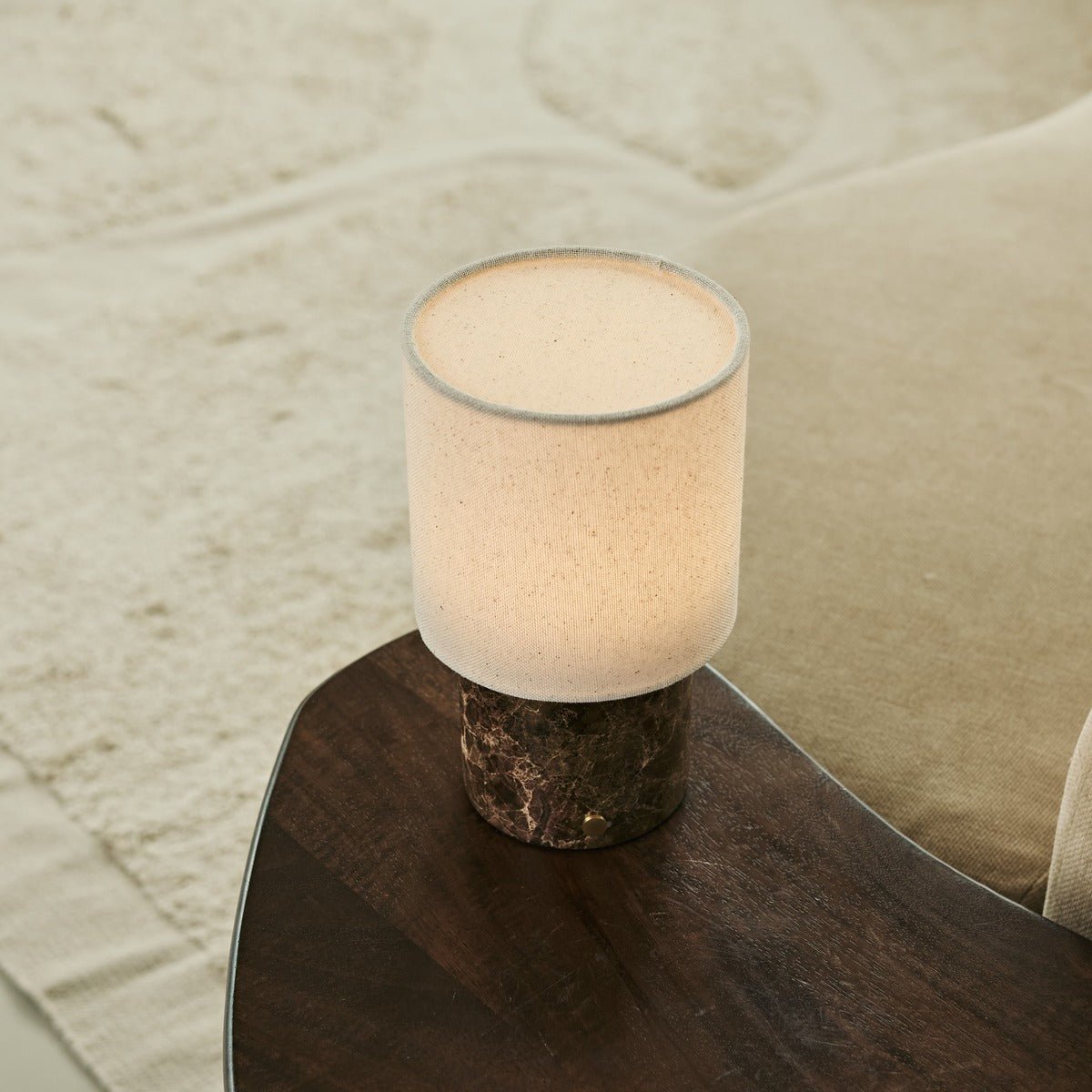 Onoda Brown / Emperador Dark - Marmeren oplaadbare tafellamp - met linnen verwisselbare lampenkap en oplaadbaar ontwerp Tavellio - Amsterdam