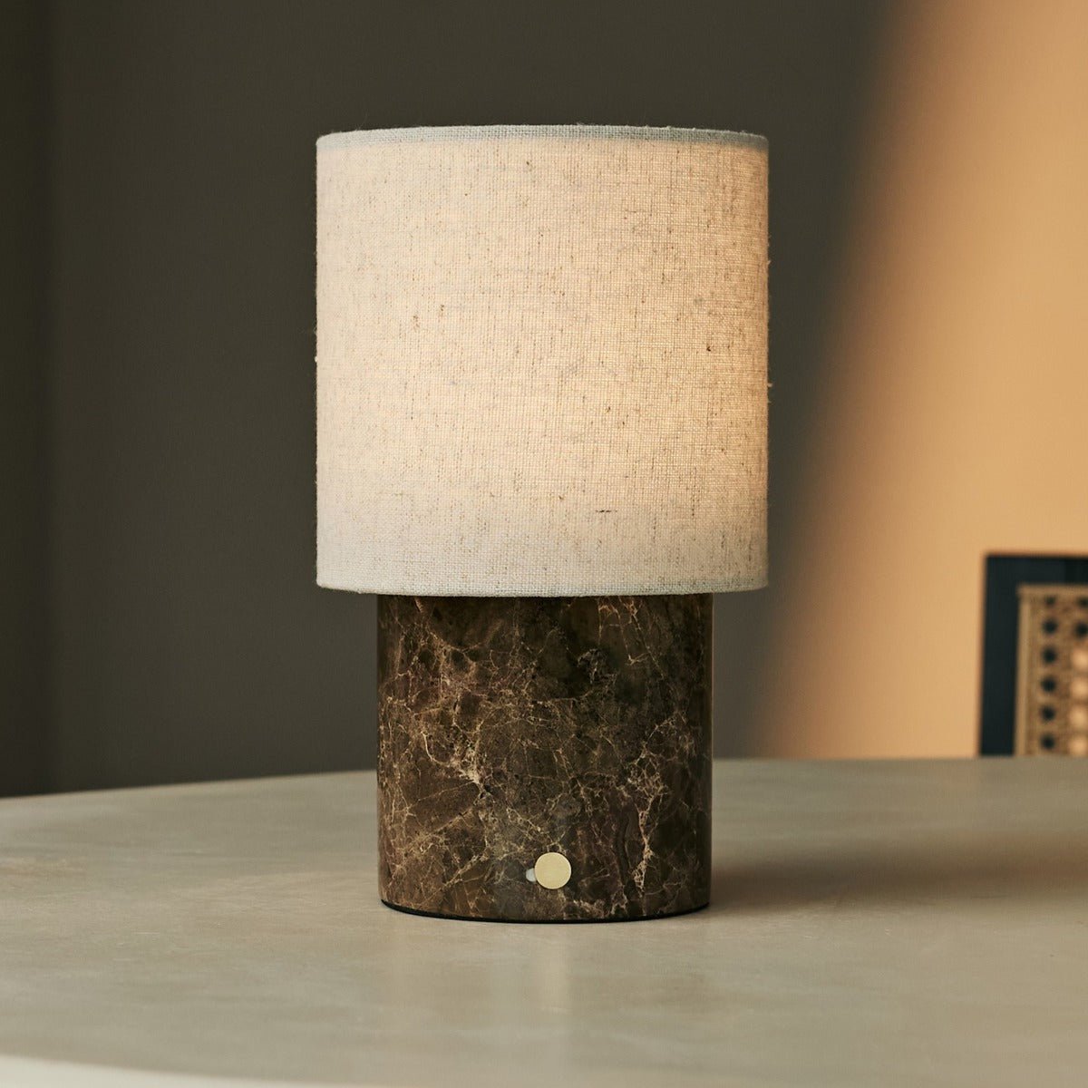 Onoda Brown / Emperador Dark - Marmeren oplaadbare tafellamp - met linnen verwisselbare lampenkap en oplaadbaar ontwerp Tavellio - Amsterdam