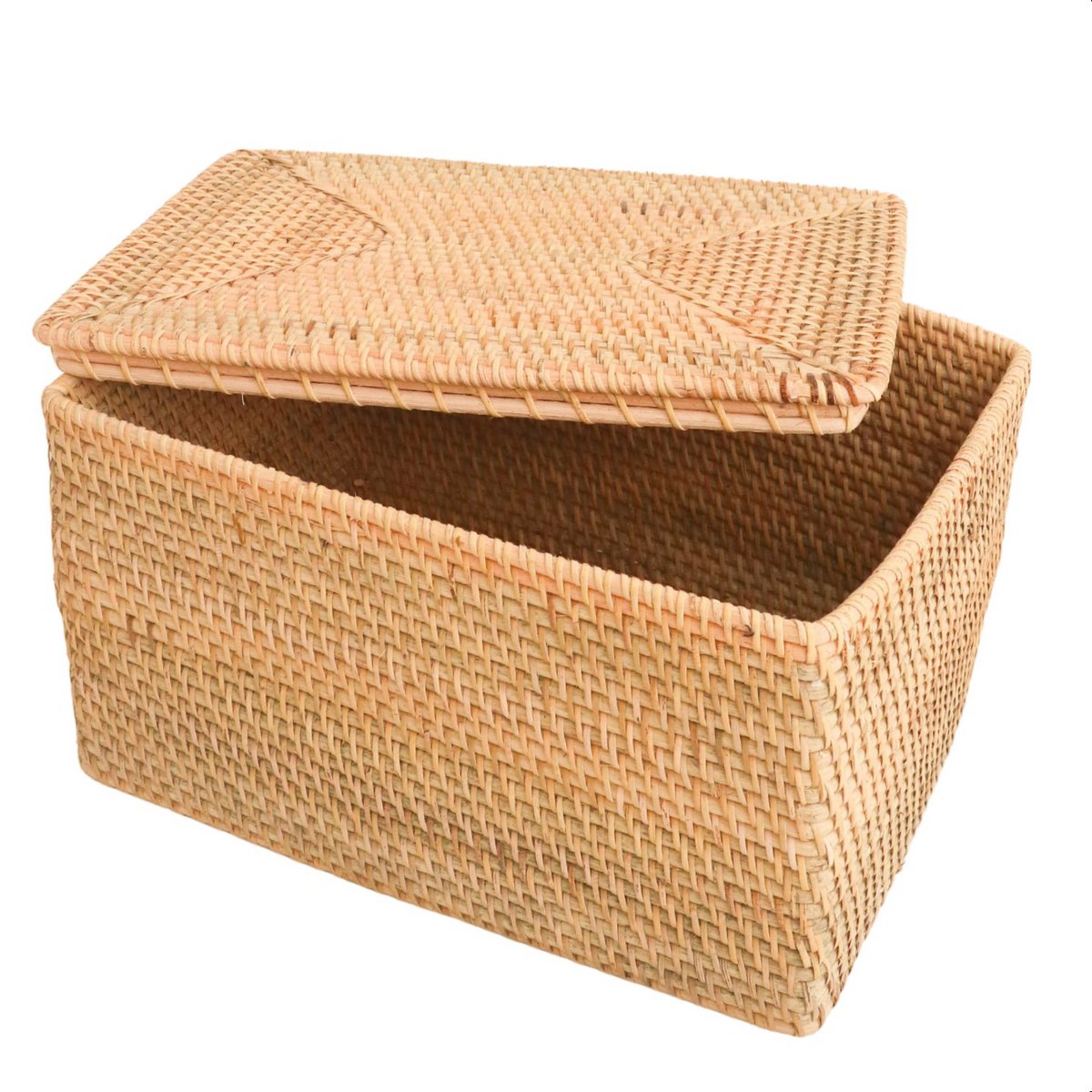 Opbergmand met deksel Plankmand gemaakt van beige rotan handgeweven decoratieve mand GRAHA (2 maten) Soeji