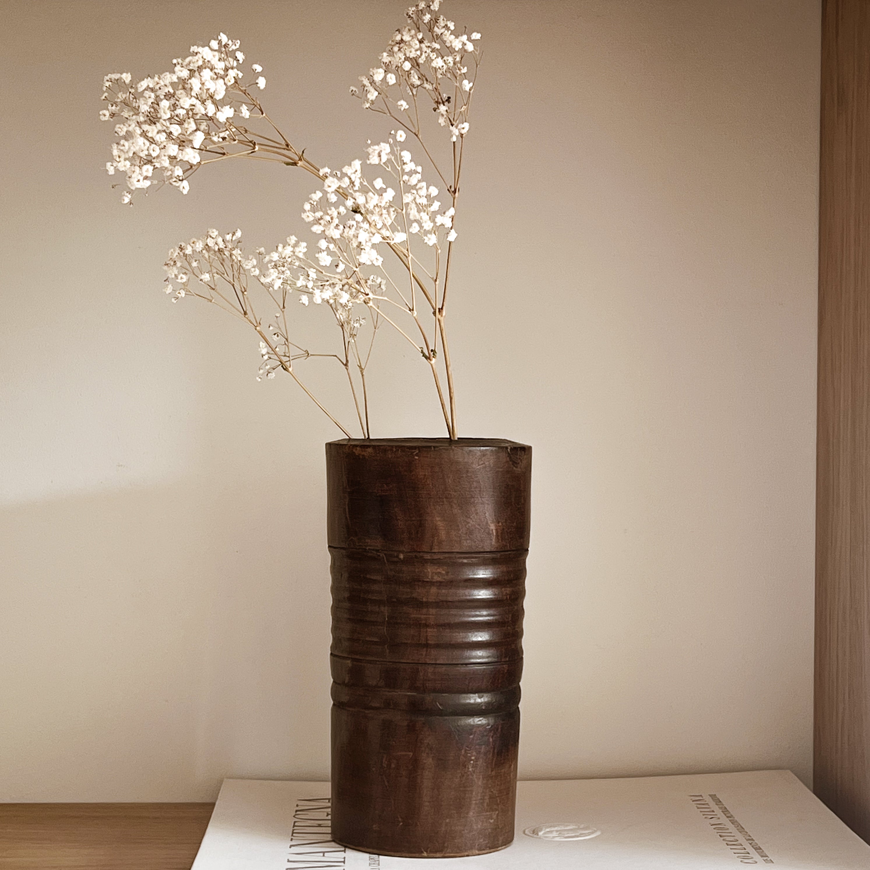 oude houten mortier vaas – massief hout – rustiek - pre-loved Noii HOME