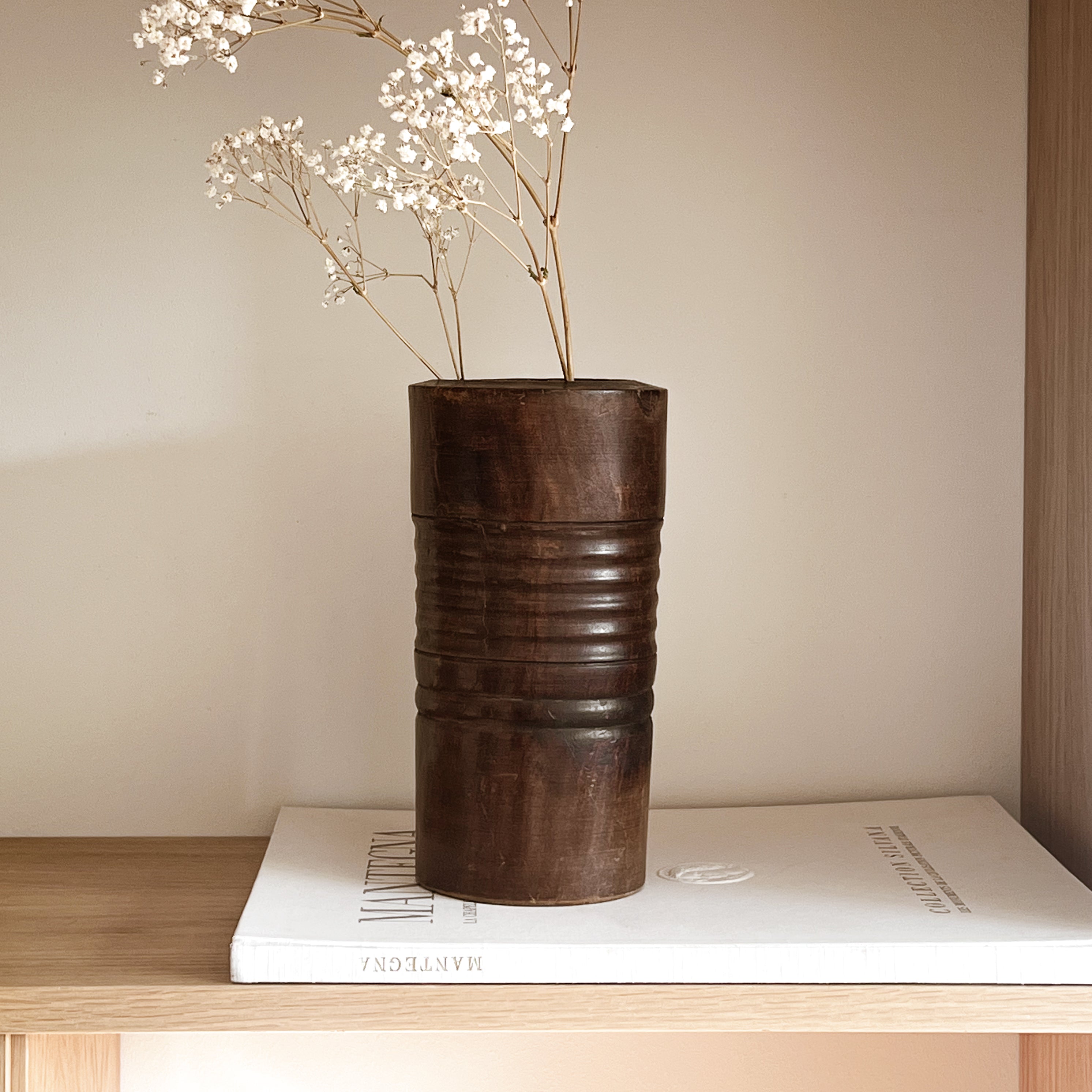 oude houten mortier vaas – massief hout – rustiek - pre-loved Noii HOME