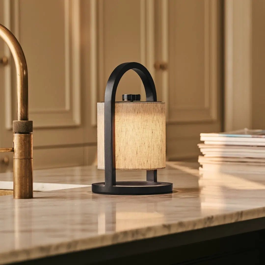 River Zwart & Grijs Houten Oplaadbare Lamp | Linnenmix, veelzijdig en tot 100 uur batterijduur Tavellio - Amsterdam