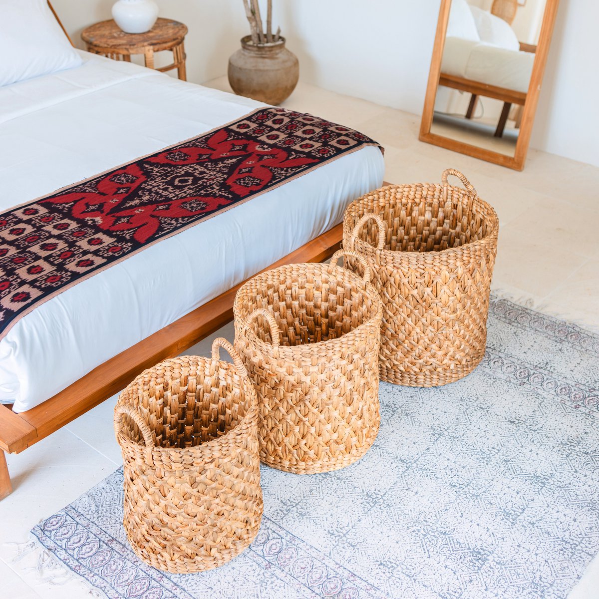 Rond geweven wasmand – Boho plantenmand – wasmand bruin – grote mand van waterhyacint RAJA (3 maten Ø 35/40/50 cm) Soeji