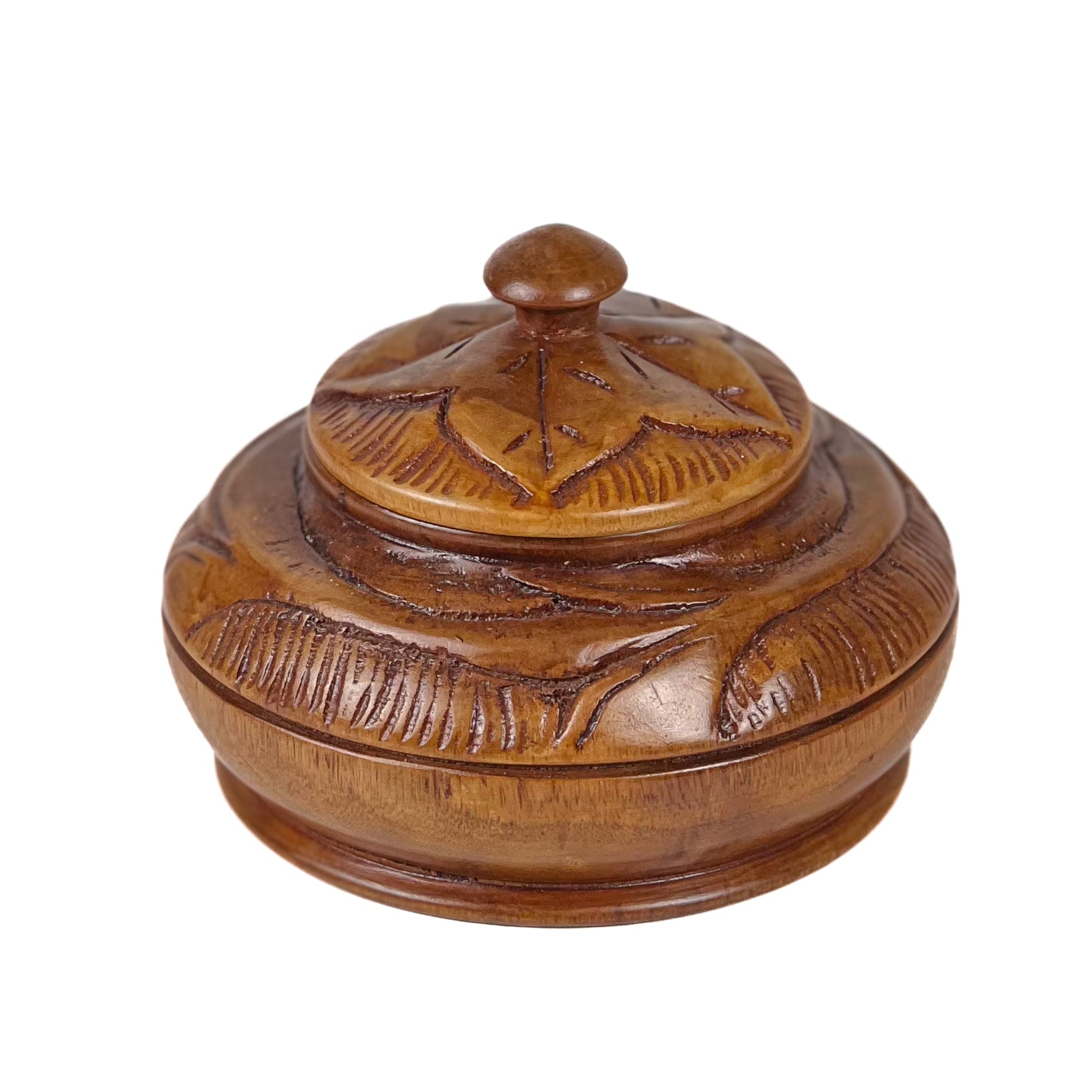 rond houten sierdoosje met deksel – handgesneden – pre-loved Noii HOME