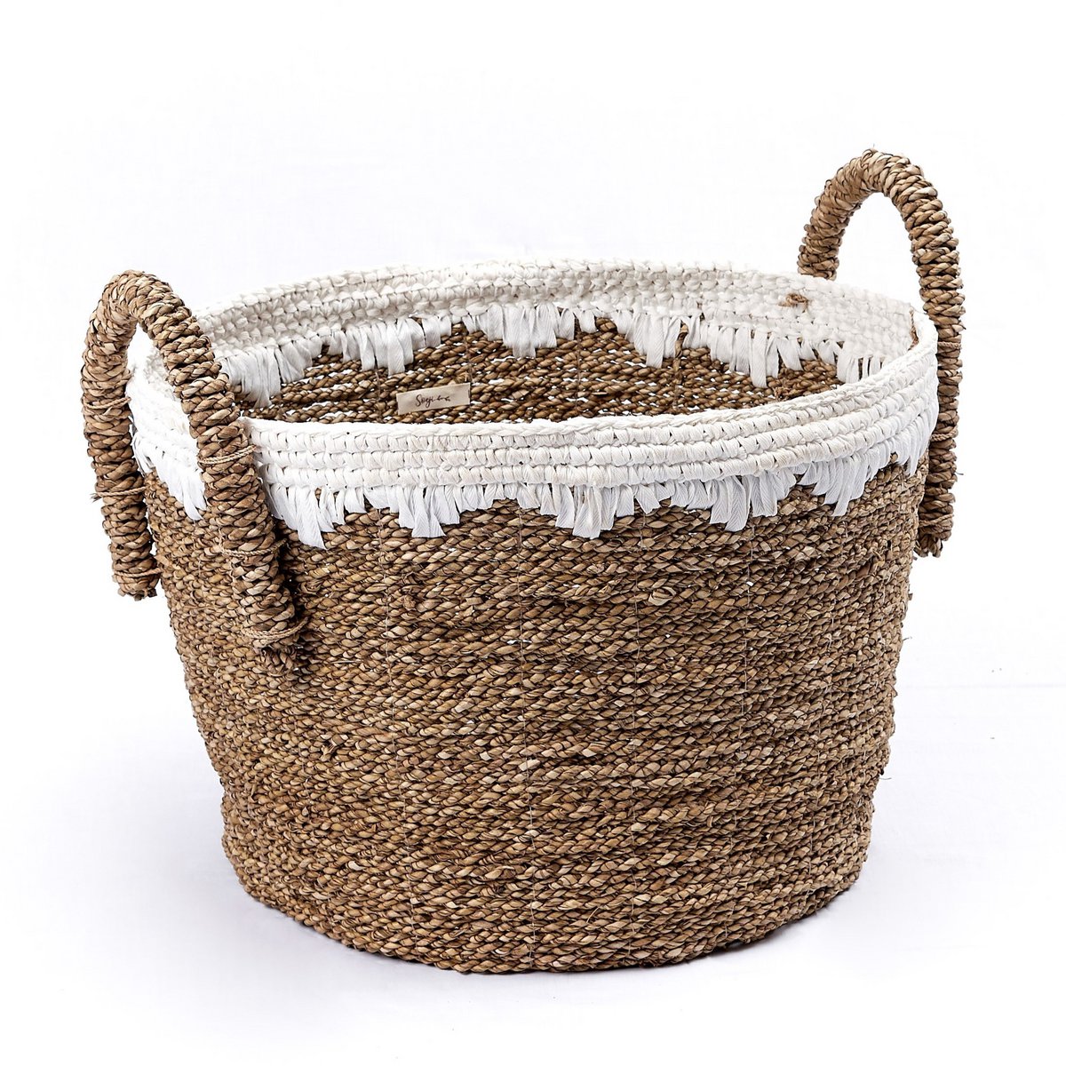 Ronde manden van zeegras met witte katoenen koorden WAIGEO (3 maten) Decoratieve was- of opbergmand Soeji