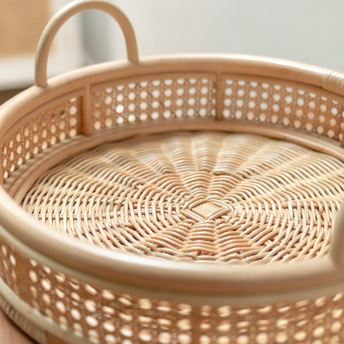 Rotan Dienblad | Rond Dienblad NEIRA Handgemaakt Beige Decoratief Dienblad Ø40 cm Soeji