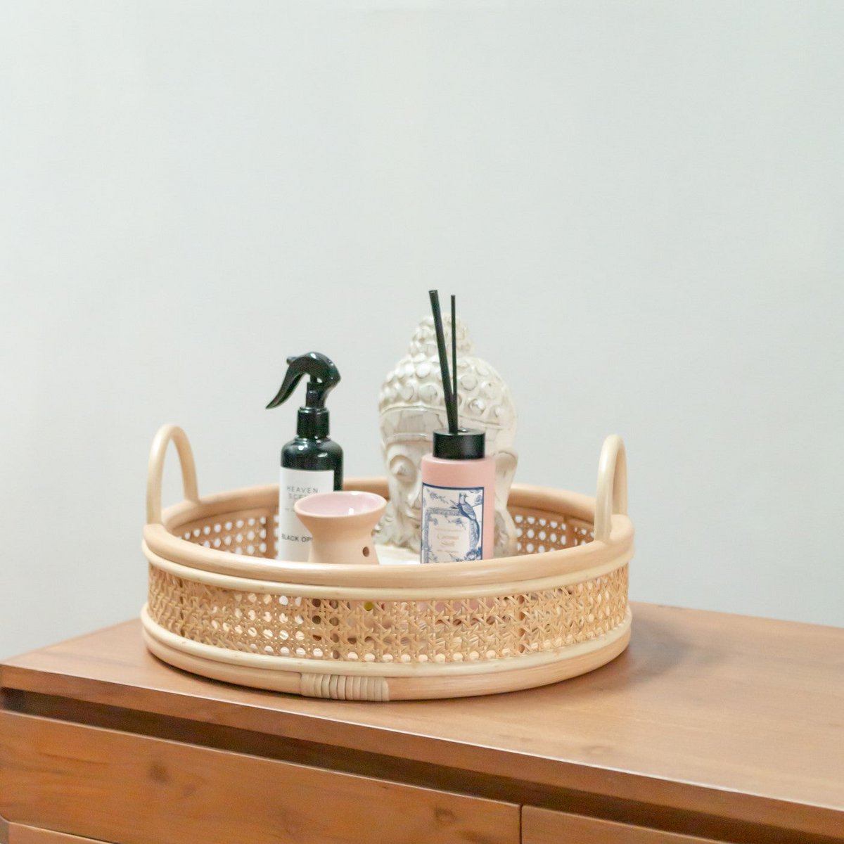 Rotan Dienblad | Rond Dienblad NEIRA Handgemaakt Beige Decoratief Dienblad Ø40 cm Soeji
