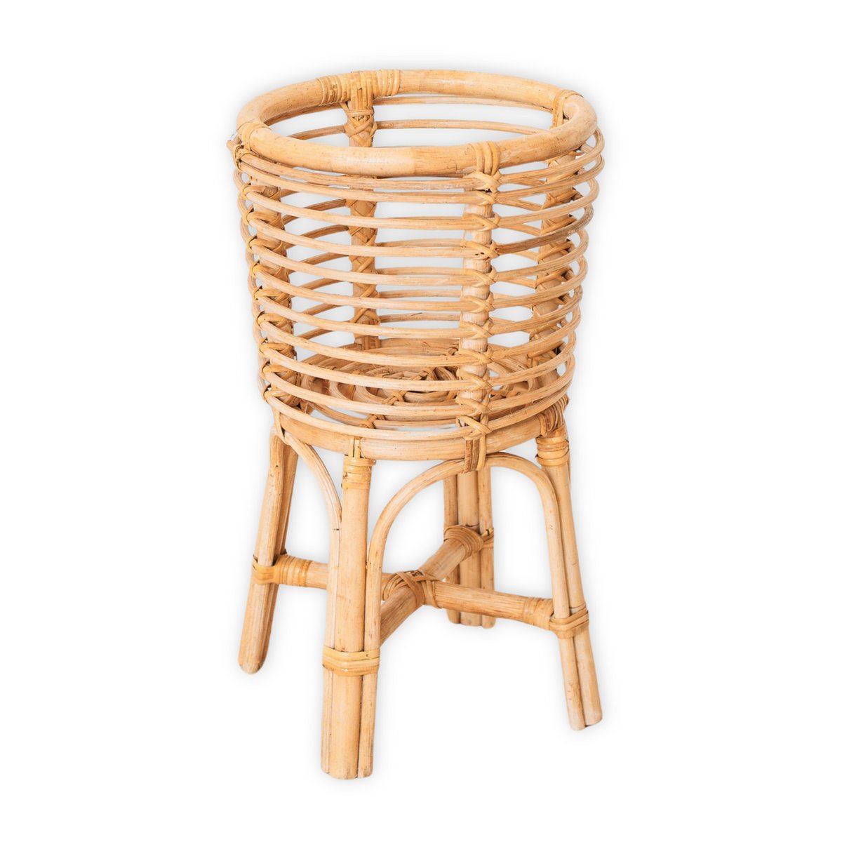 Rotan Plantenstandaard Rond – Boho Plantenbak – Rotan Plantenmand – Natuurlijke Bloemenstandaard voor Potten tot Ø20 cm AKARA Soeji