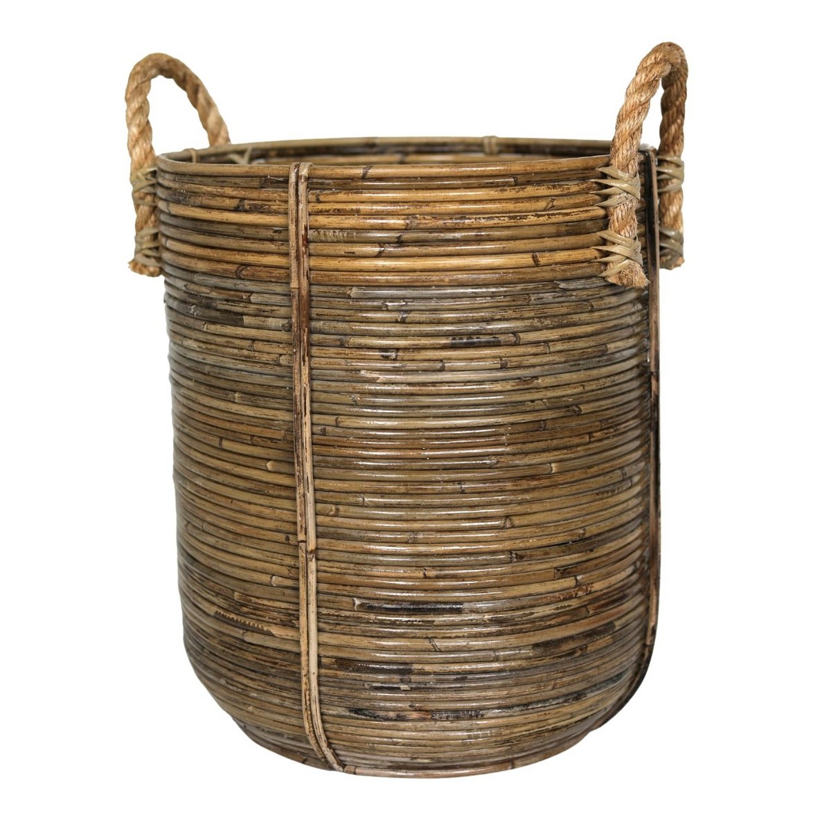 Rotan wasmand rond – rotan plantenmand – grote Boho mand – decoratieve mand handgemaakt van rotan (2 maten Ø 35/40 cm) OTERE Soeji