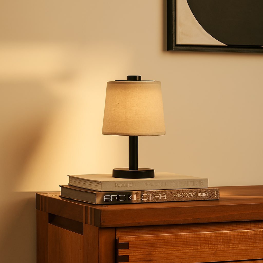 Rover zwarte houten lamp - oplaadbare, draadloze en dimbare schaduw Tavellio - Amsterdam