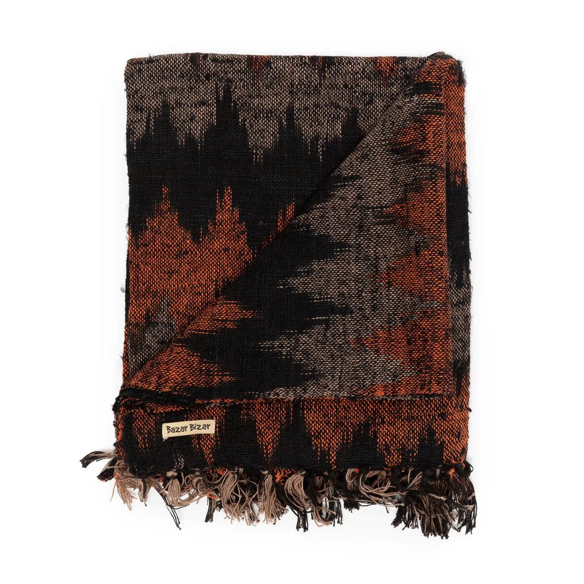s'il vous Plaid - handgeweven katoenen plaid Zwart-Oranje - 170x130 - Bazar Bizar Bazar Bizar