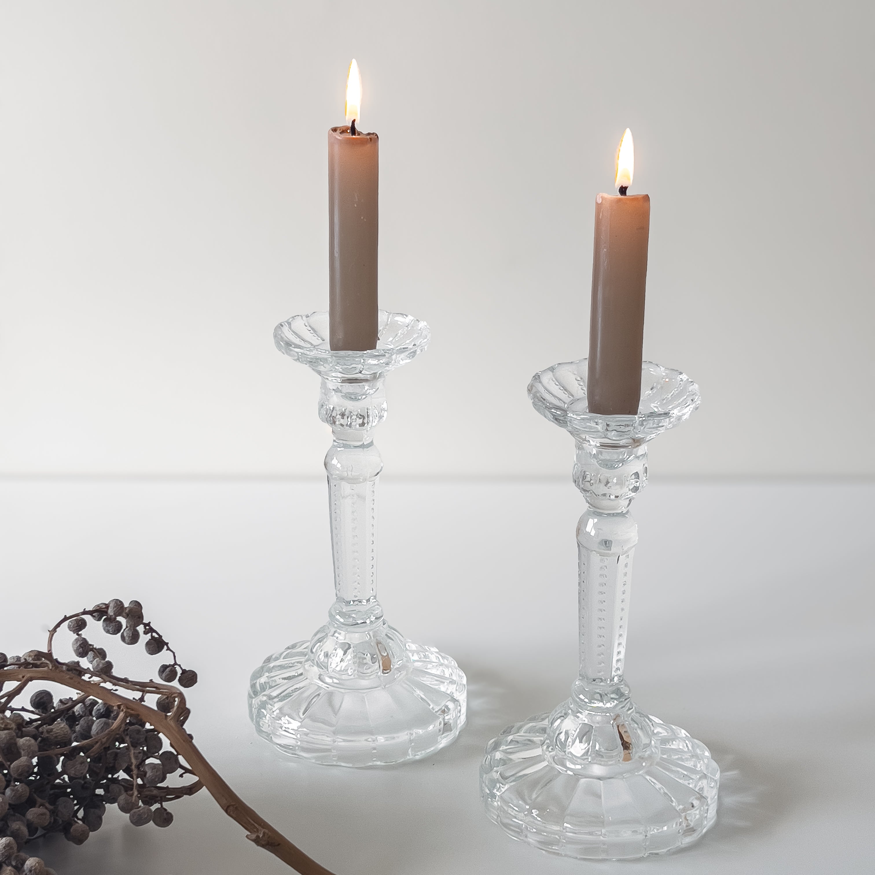 set van 2 glazen kandelaars – vintage Noii HOME