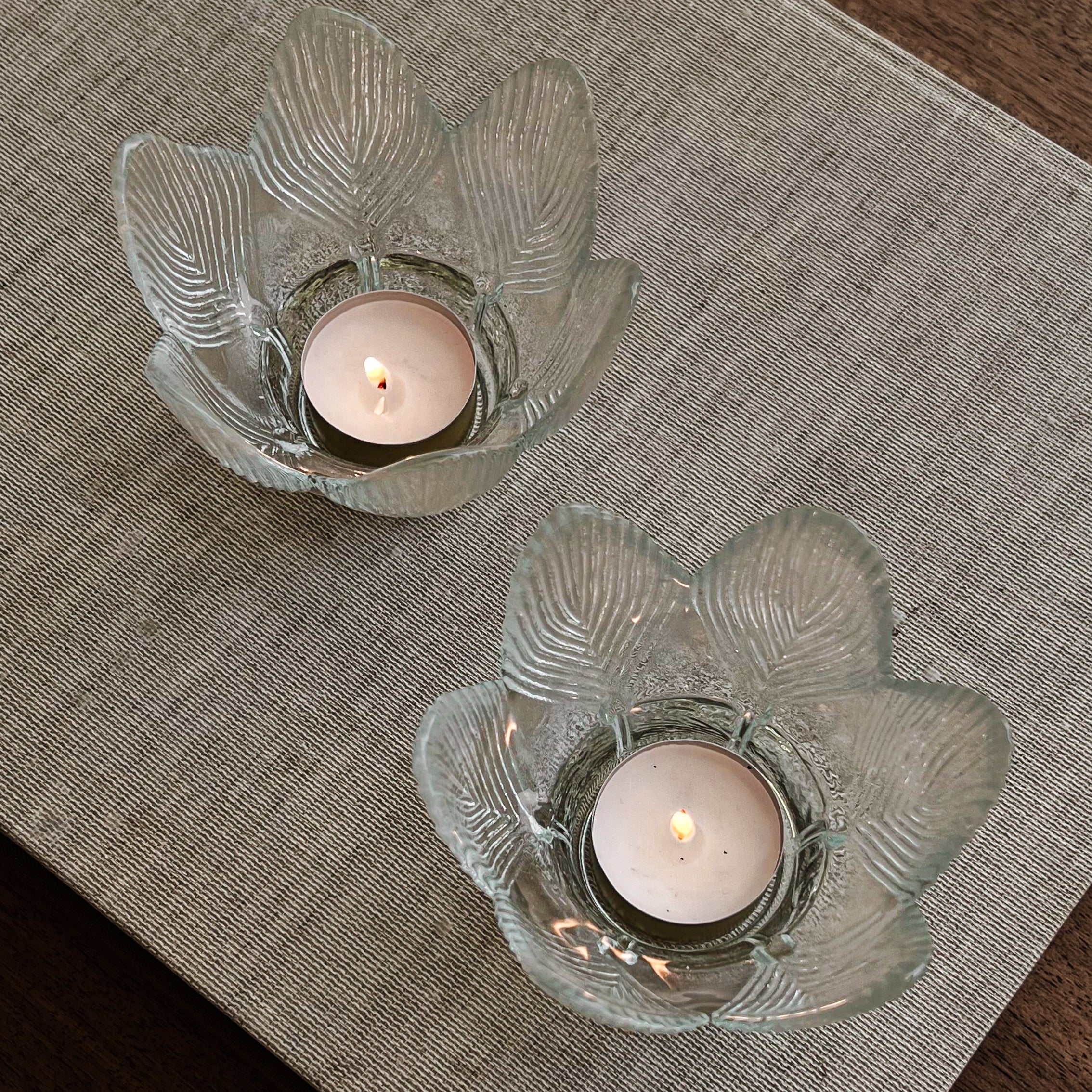 set van 2 glazen lotus waxinelichthouders – transparant – vintage Noii HOME