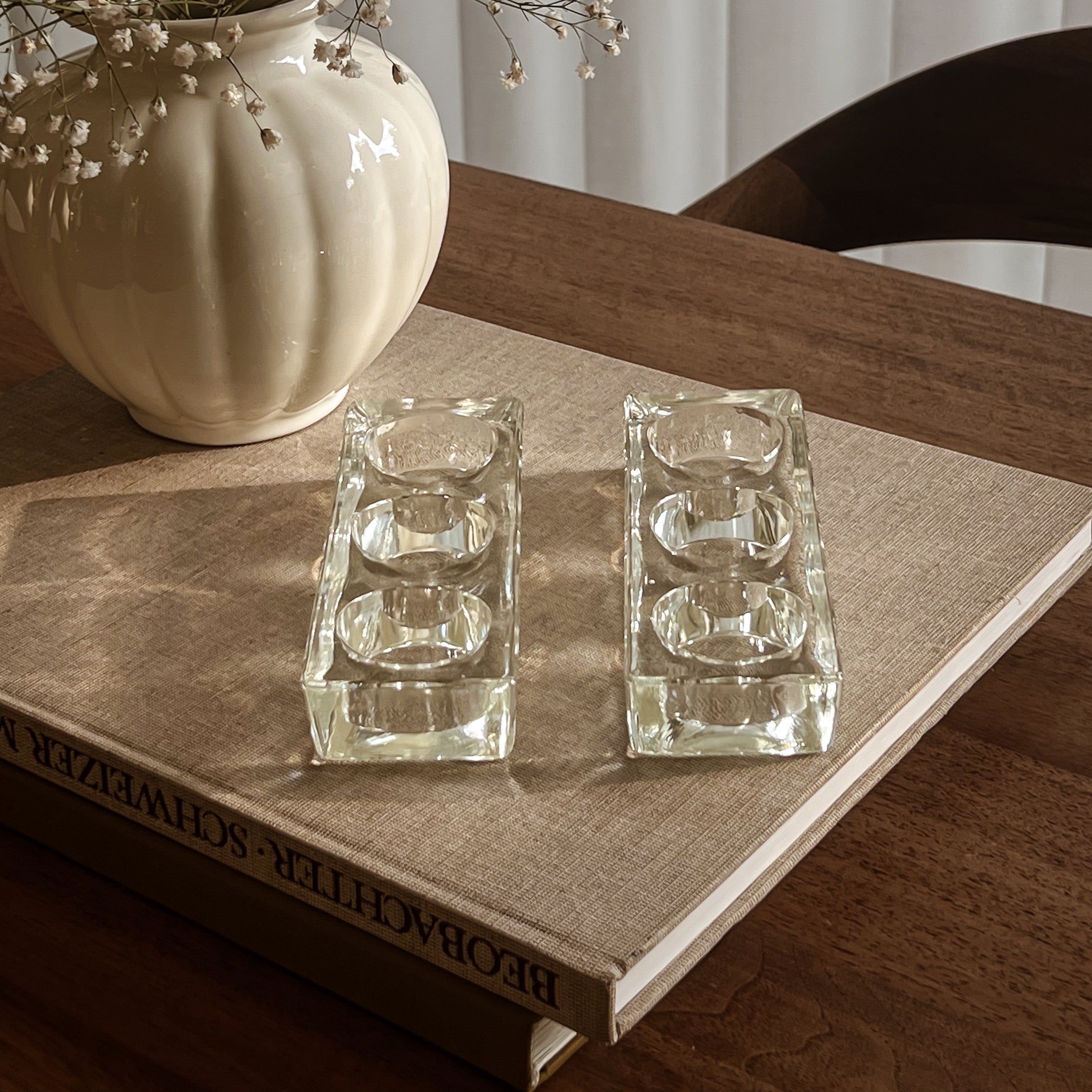 set van 2 pre-loved glazen waxinelichthouders Noii HOME