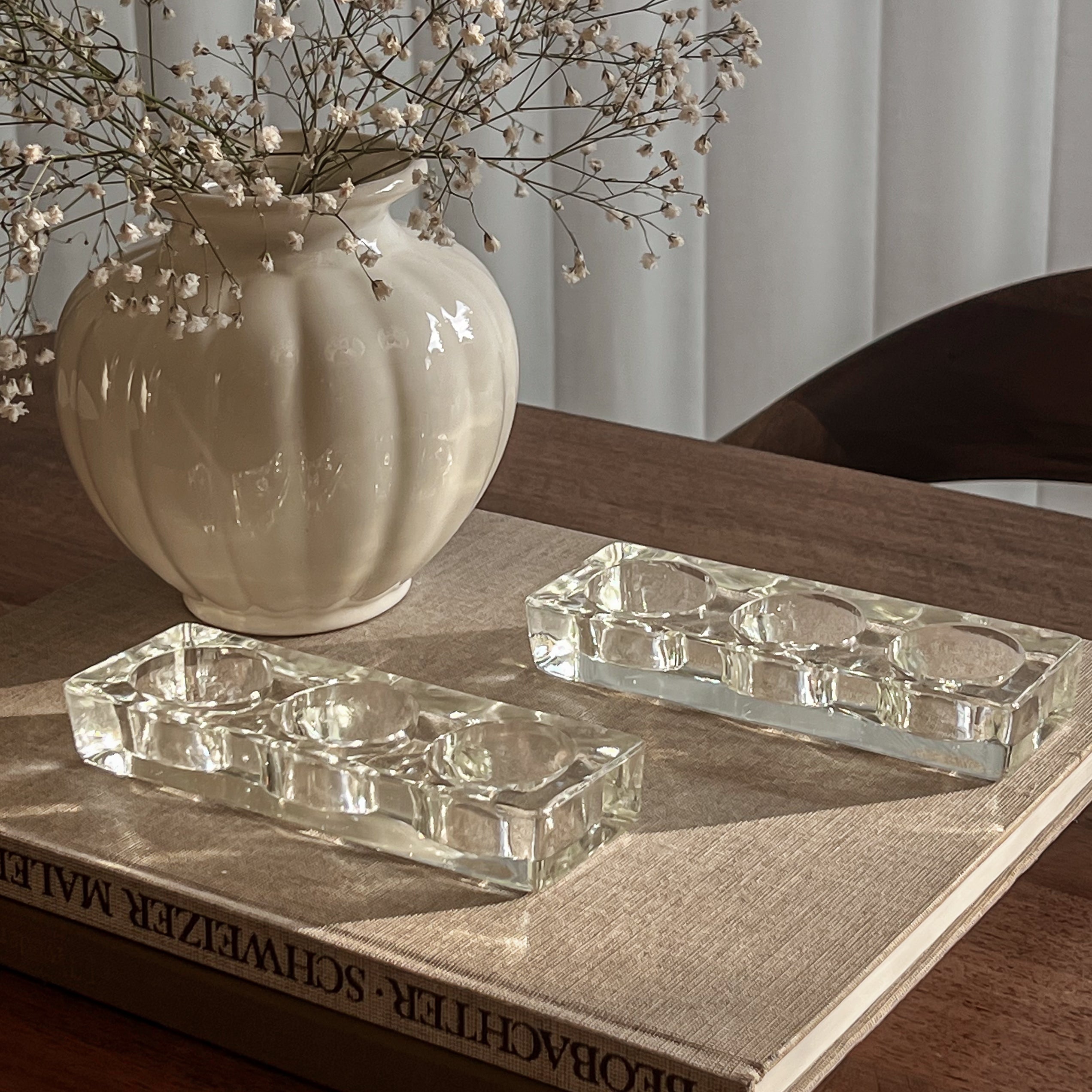 set van 2 pre-loved glazen waxinelichthouders Noii HOME